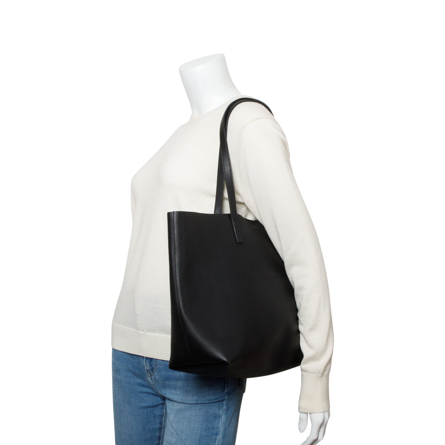 Saint Laurent Black Leather E/W Shopping Tote w/ Pouch