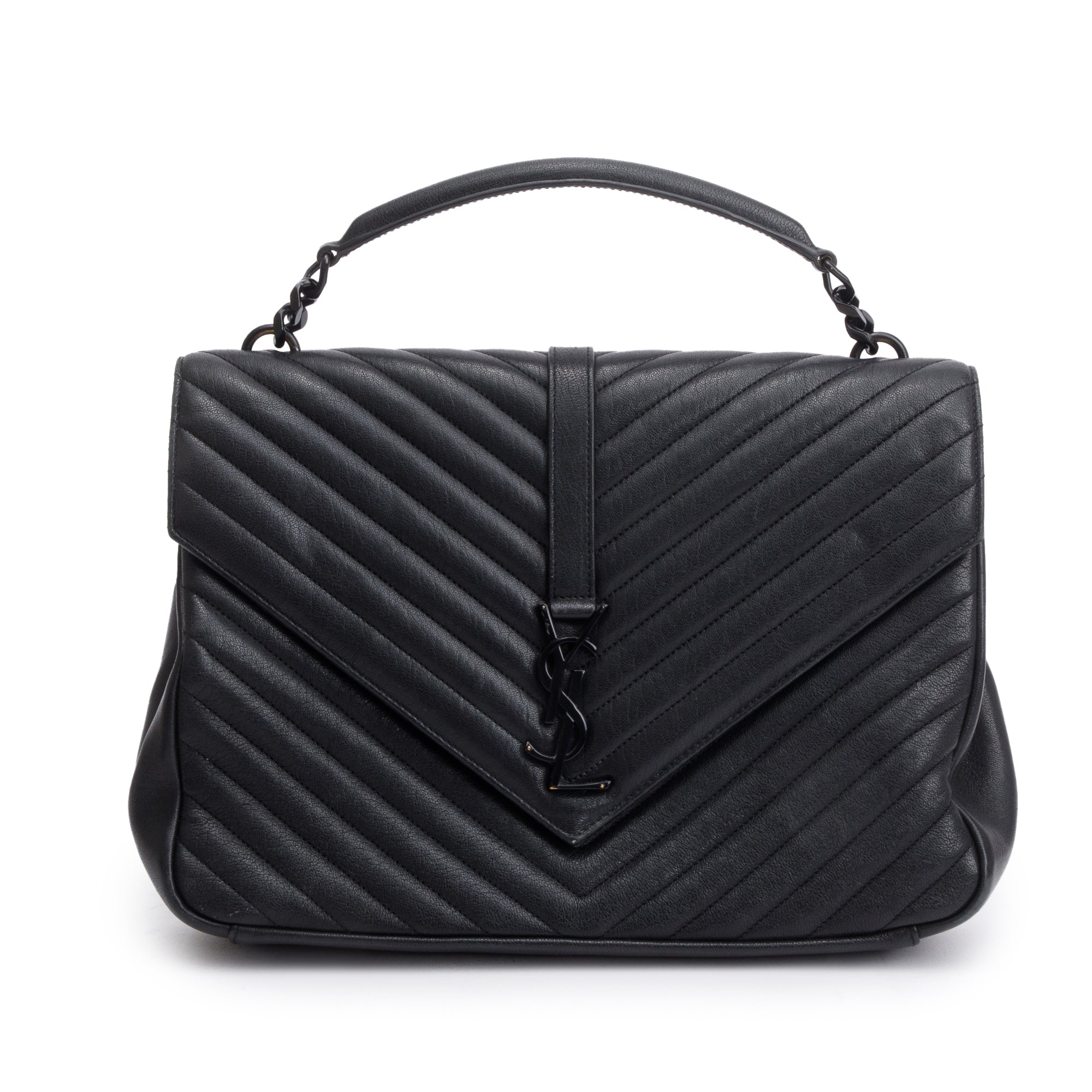 Saint Laurent Black Leather Large Chevron College Bag