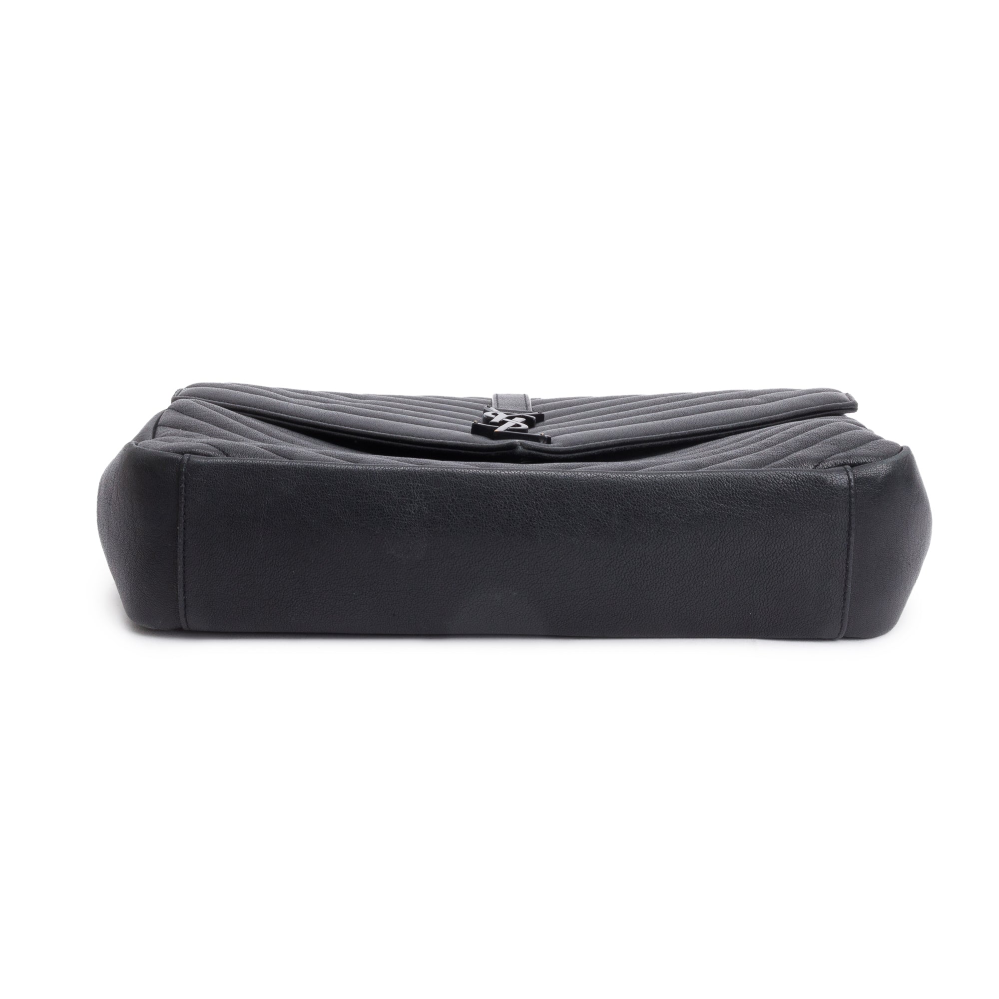 Saint Laurent Black Leather Large Chevron College Bag