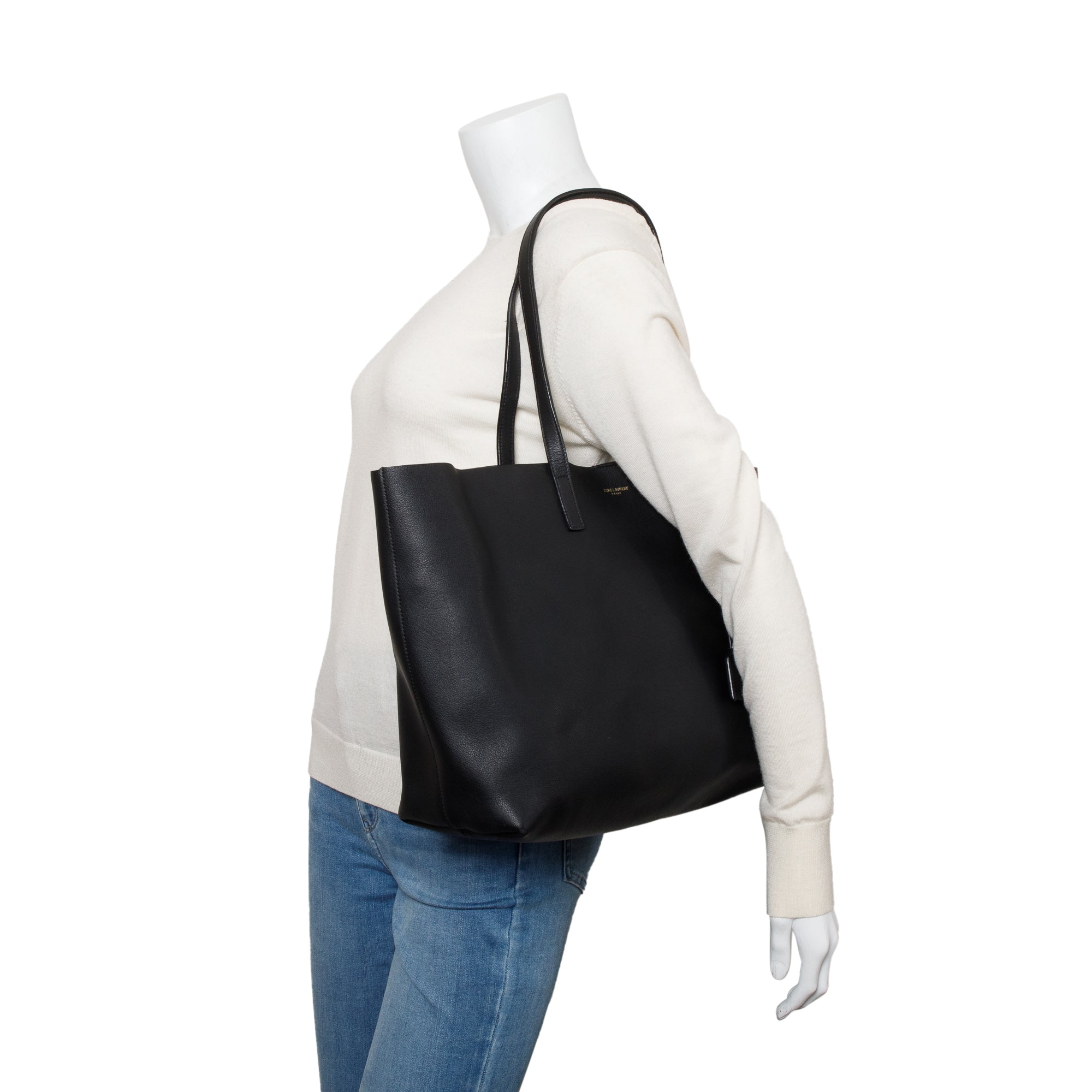Saint Laurent Black Leather Large E/W Shopping Tote w/ Pouch