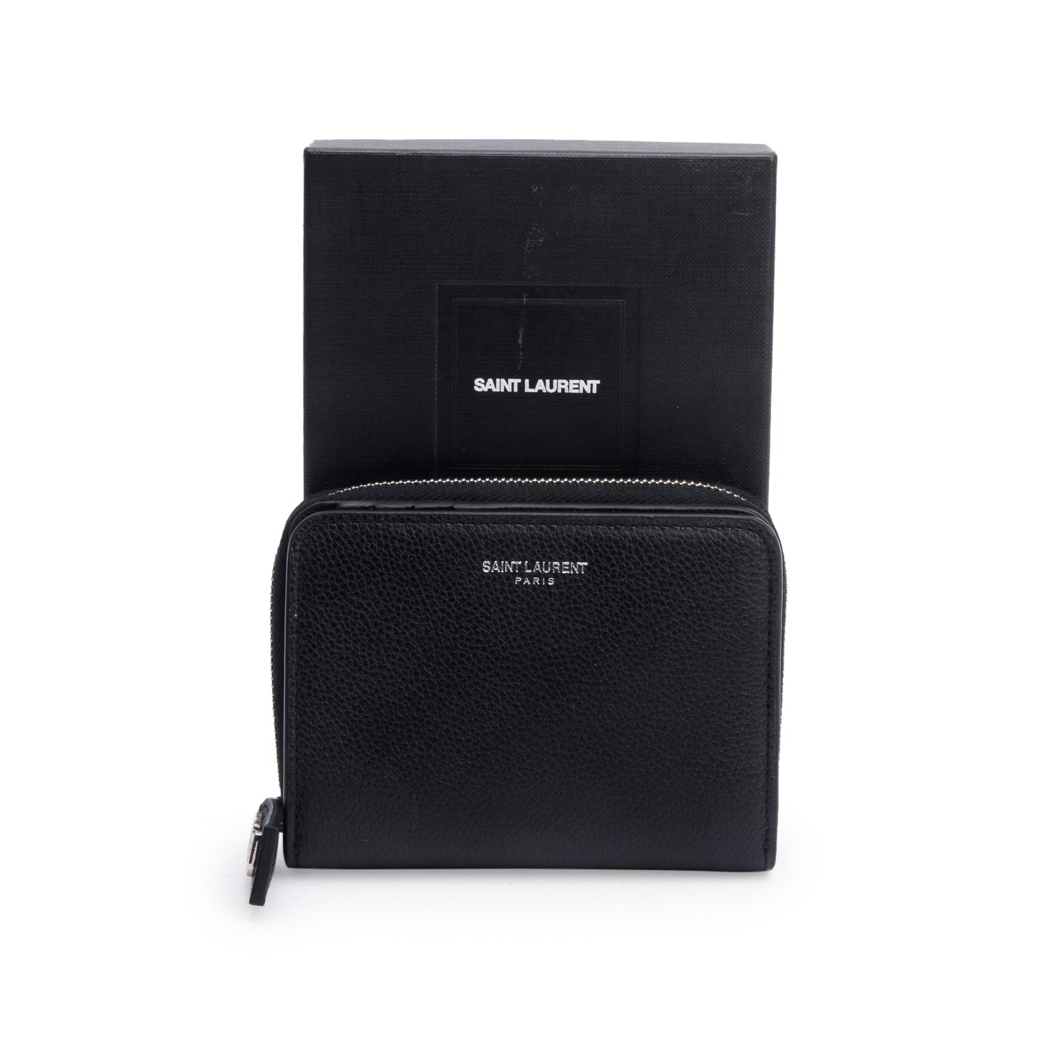 Saint Laurent Black Leather Rive Gauche Compact Wallet w/ Box