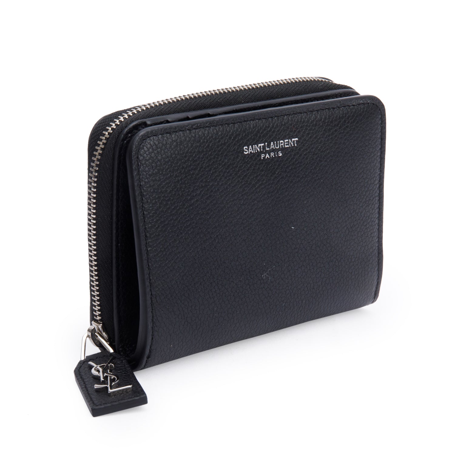 Saint Laurent Black Leather Rive Gauche Compact Wallet w/ Box