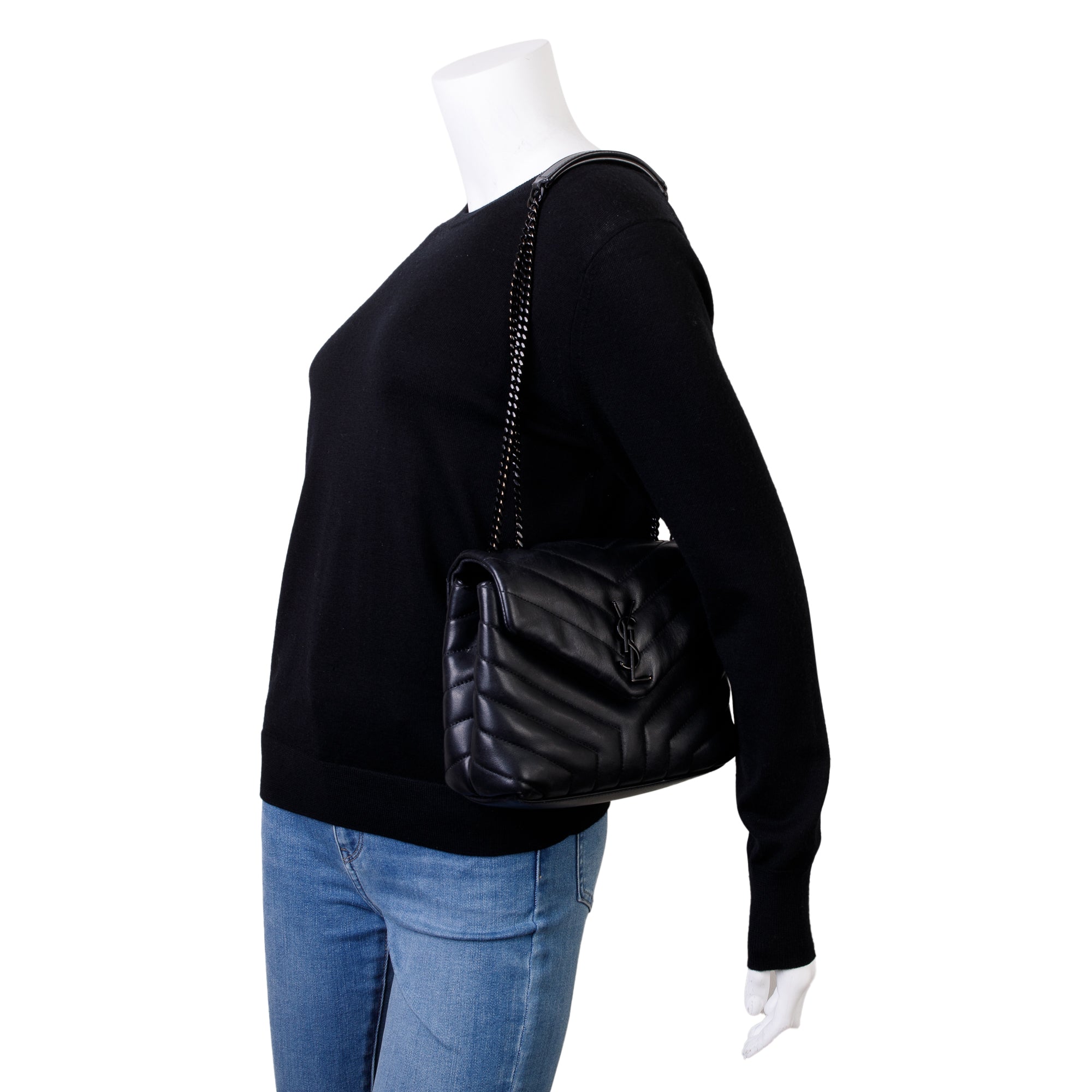 Saint Laurent Black Leather Small Loulou Chain Shoulder Bag