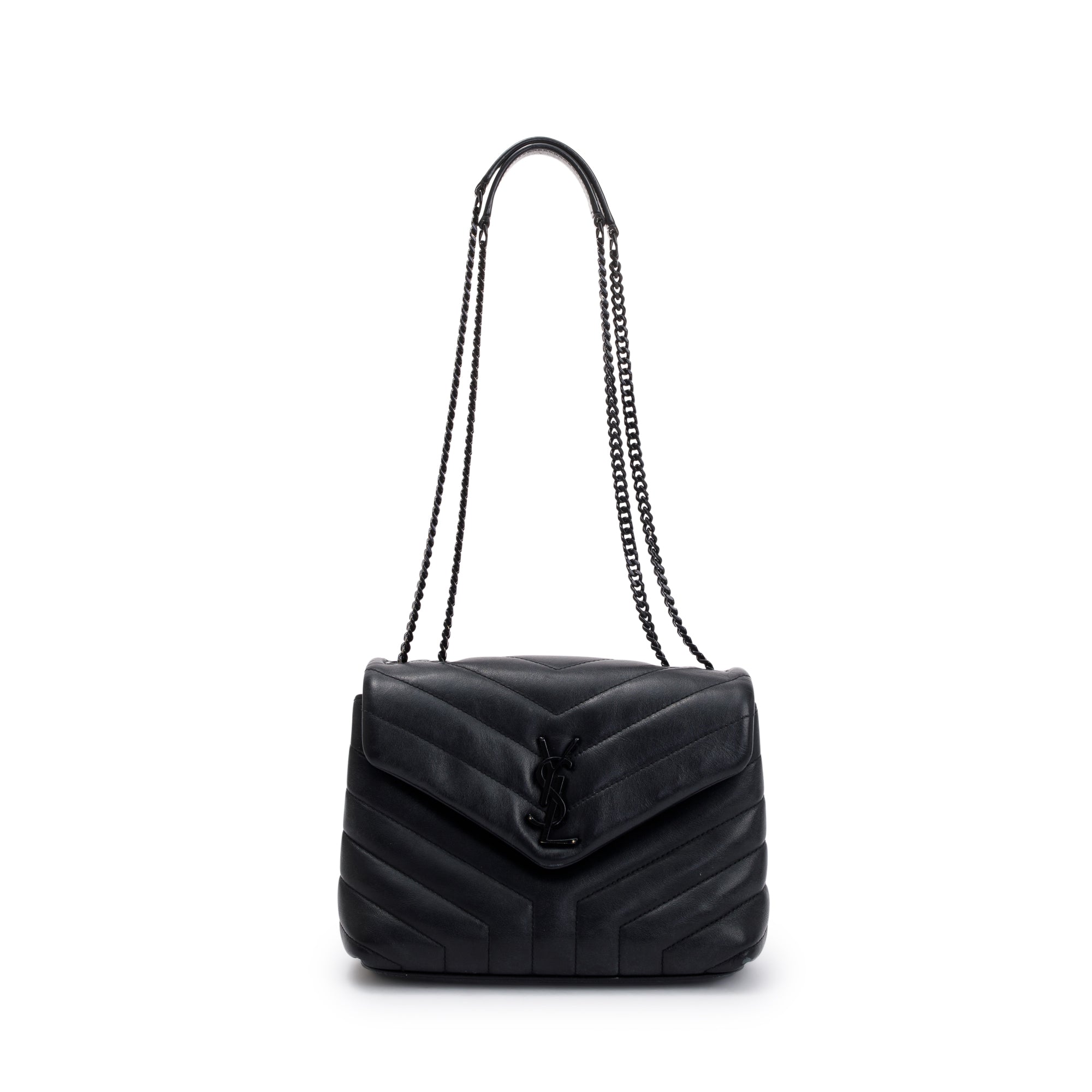 Saint Laurent Black Leather Small Loulou Chain Shoulder Bag