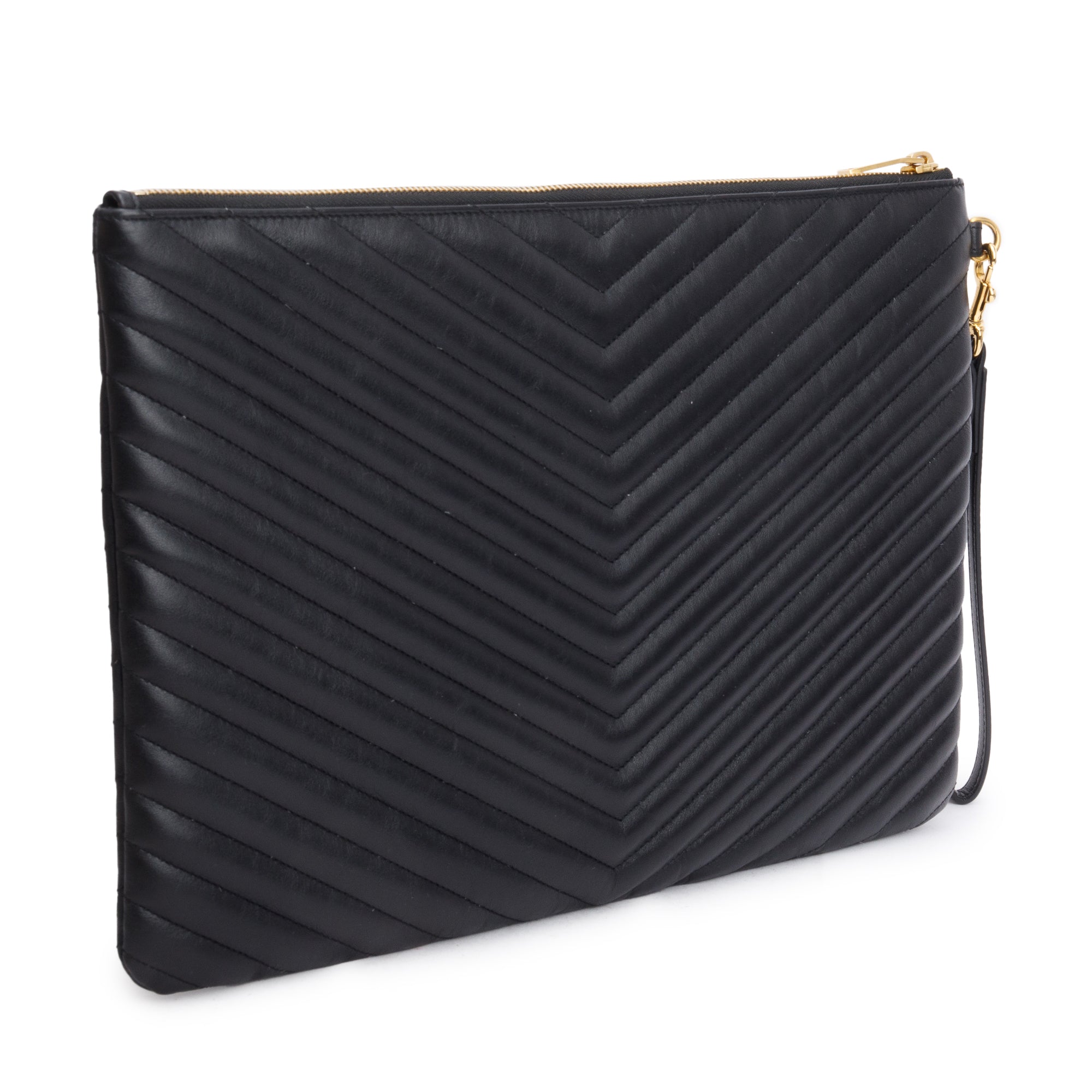Saint Laurent Black Matelasse Leather Large Document Pouch w/ Box