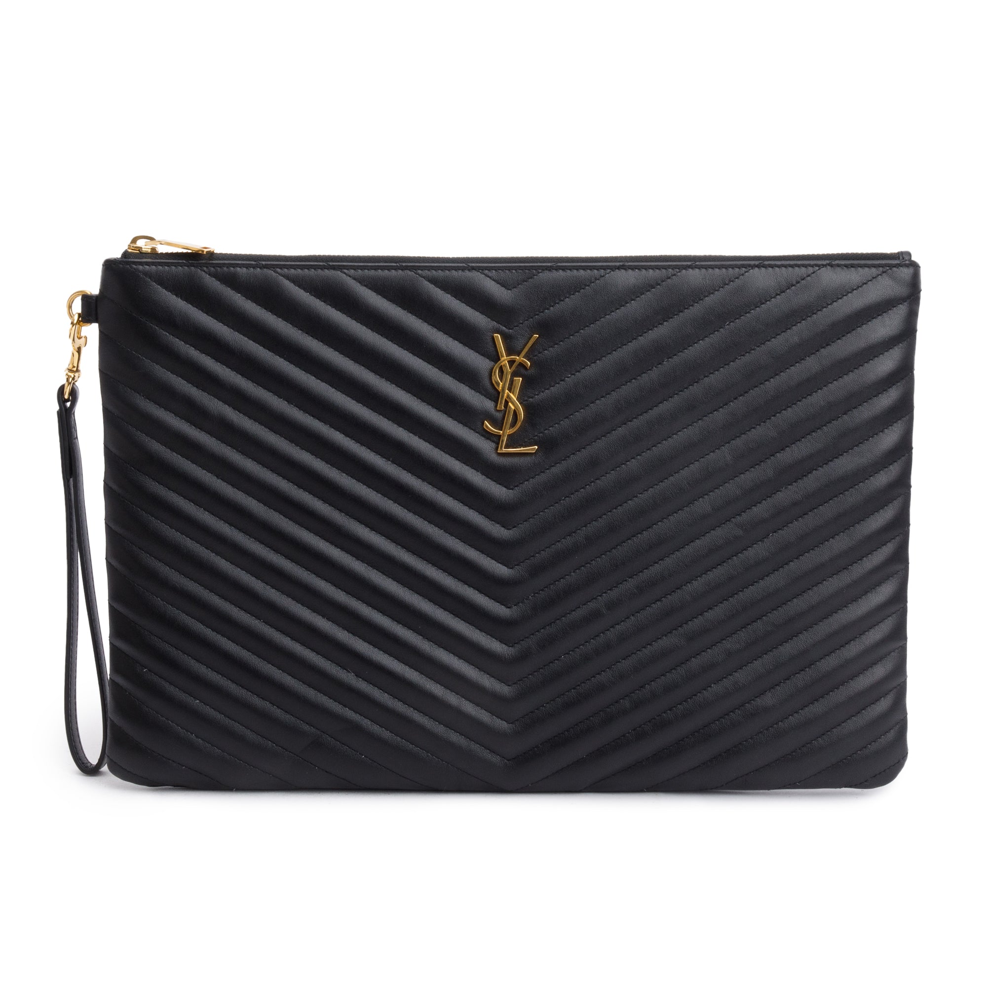 Saint Laurent Black Matelasse Leather Large Document Pouch w/ Box