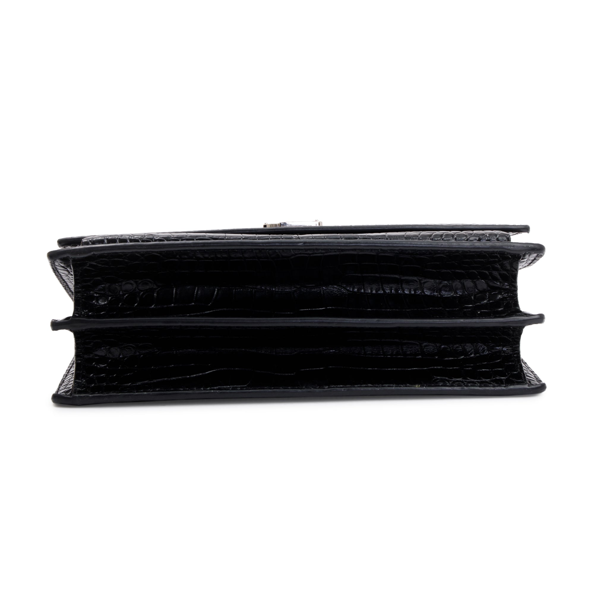 Saint Laurent Black Medium Crocodile Embossed Sunset Bag