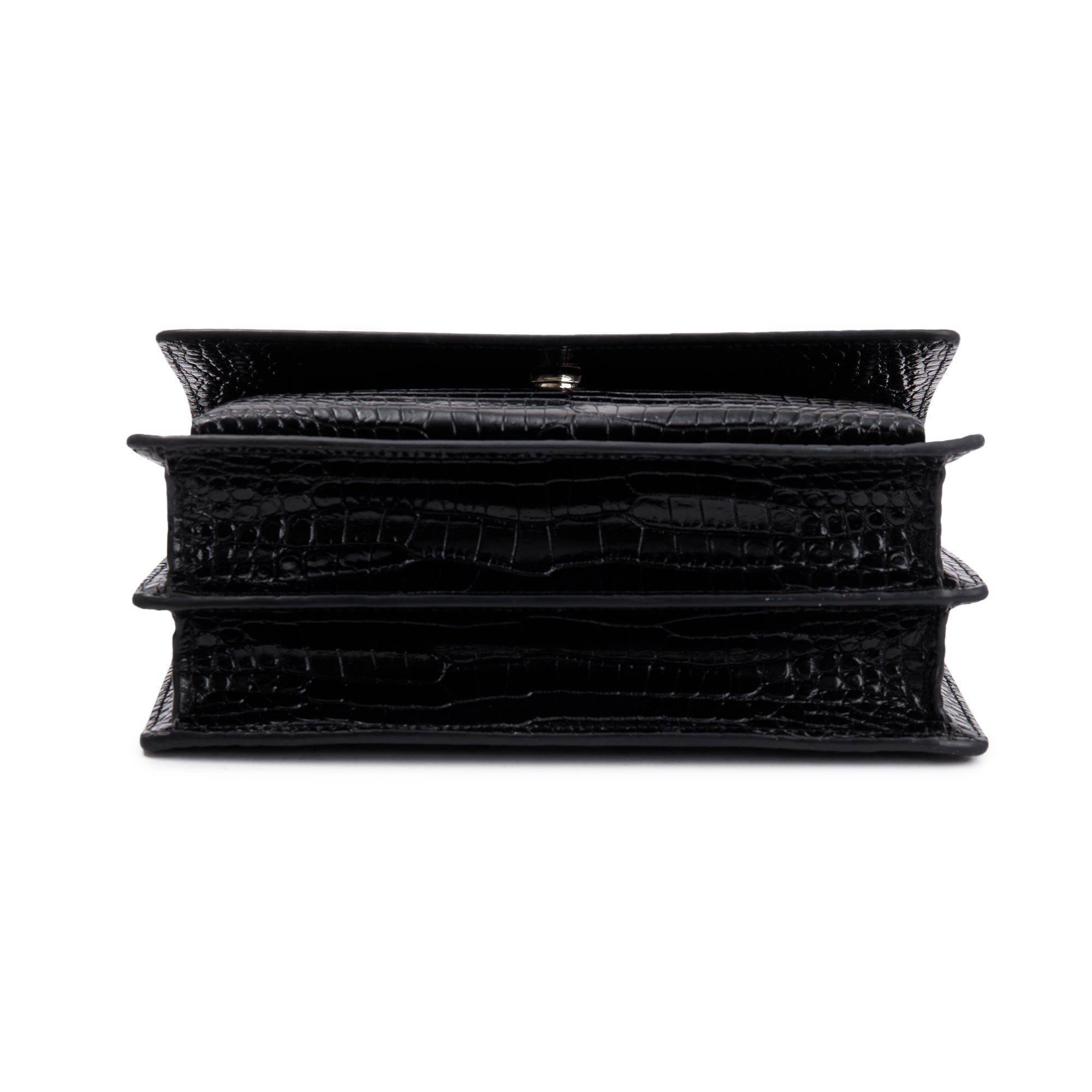 Saint Laurent Black Medium Crocodile Embossed Sunset Bag