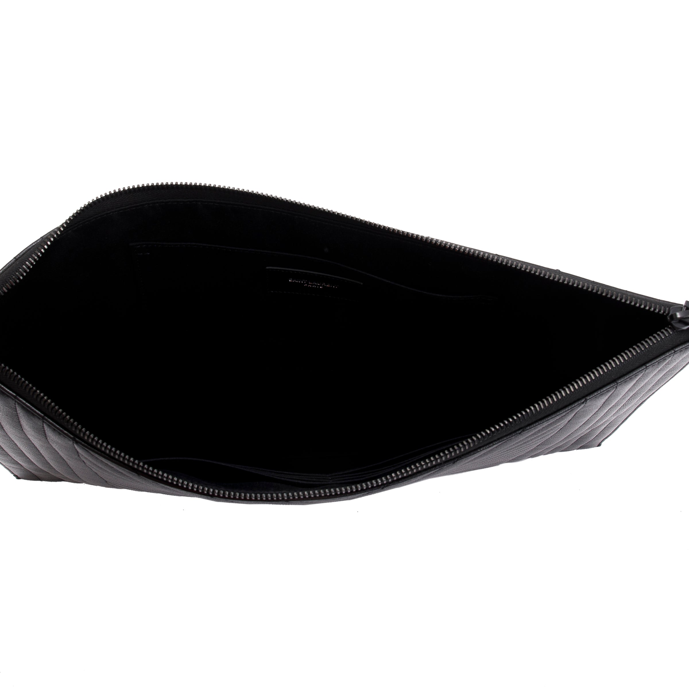 Saint Laurent Black Mixed Matelasse Classic Monogram Zipped Document Holder w/ Box