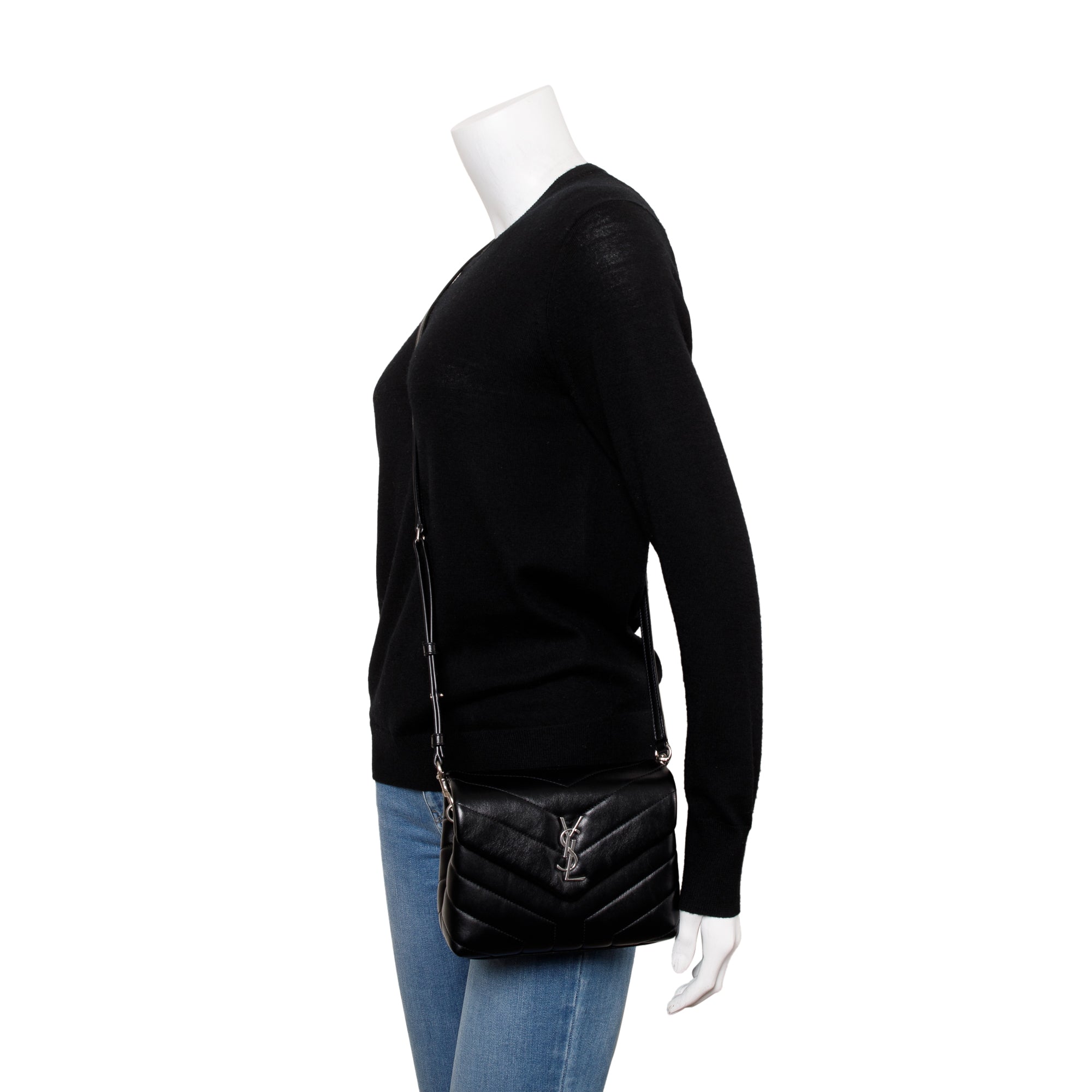Saint Laurent Black Monogram Matelasse Toy Loulou Crossbody Bag w/ Box