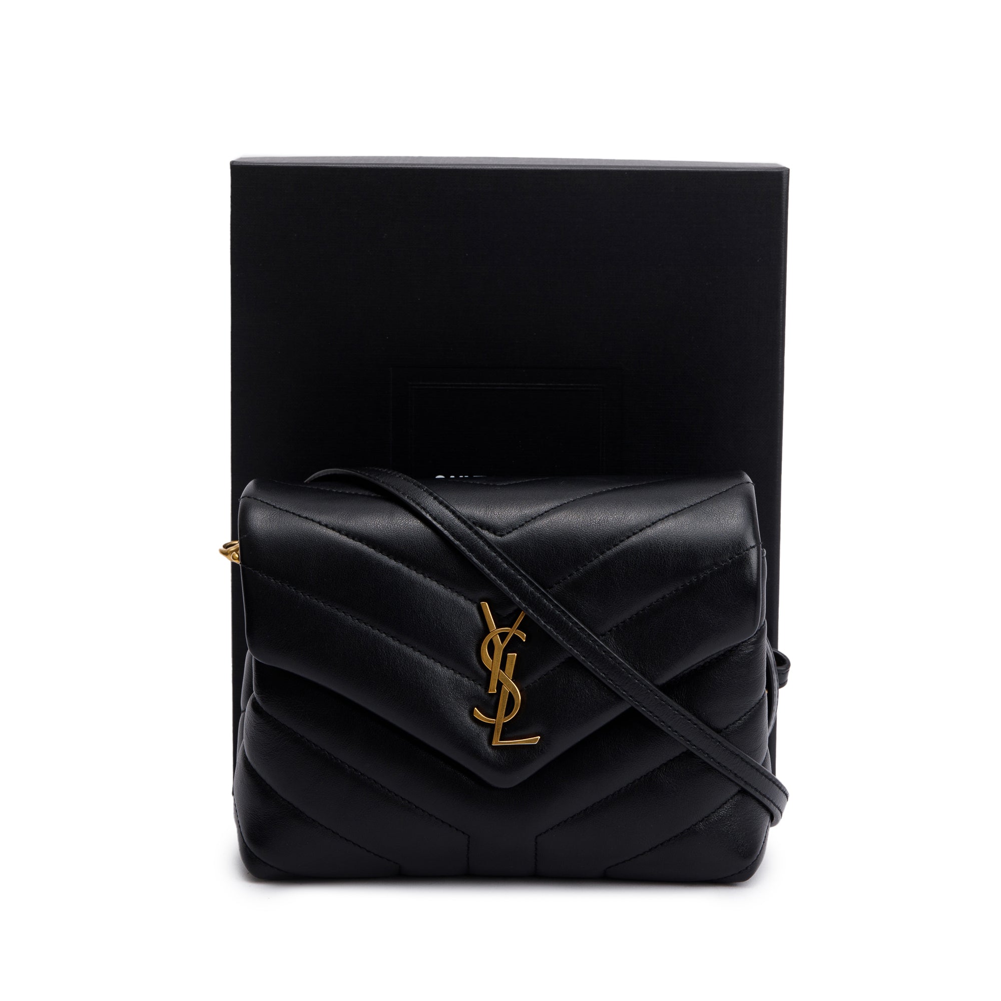 Saint Laurent Black Monogram Matelasse Toy Loulou Crossbody Bag w/ Box