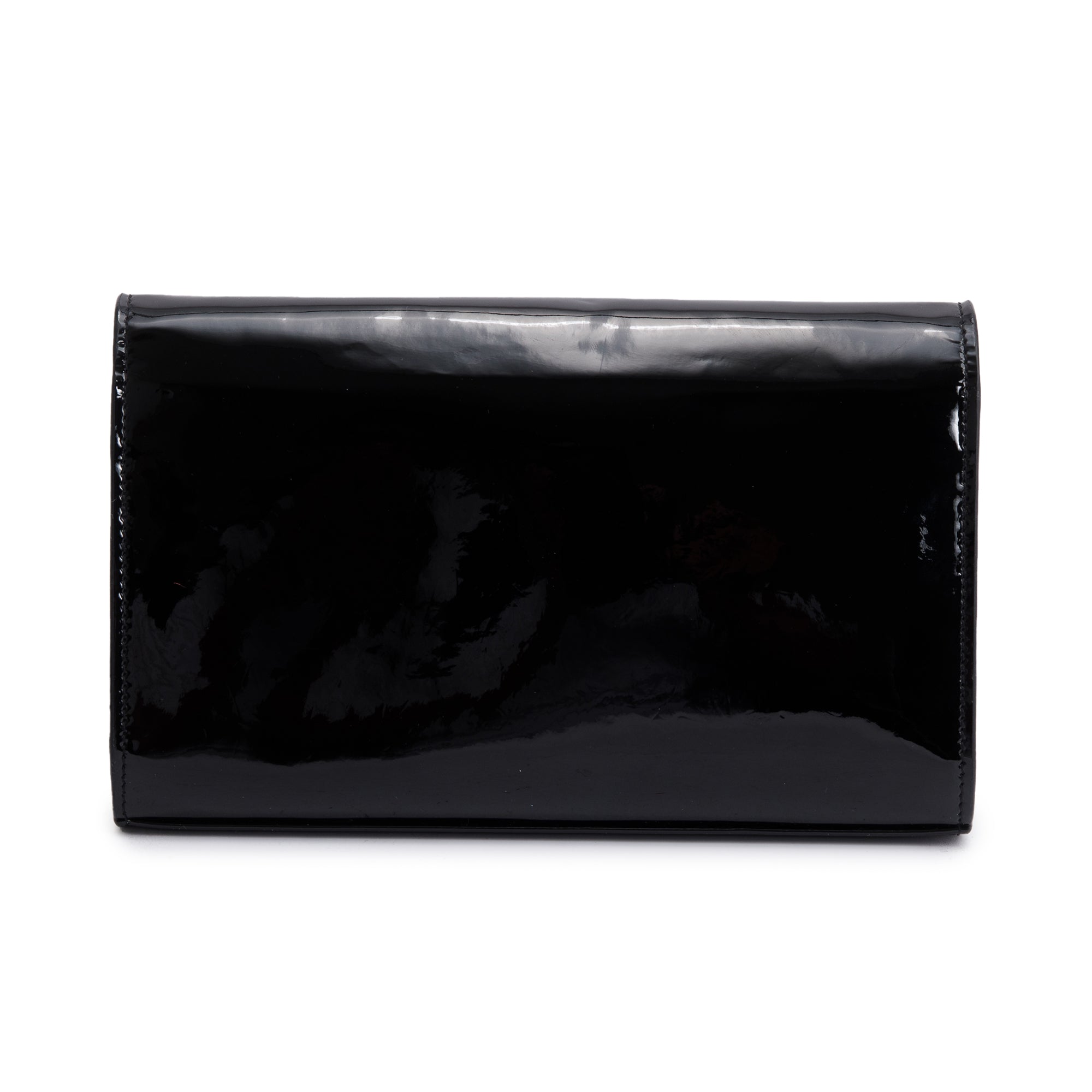 Saint Laurent Black Patent Leather Cassandre Wallet on Chain