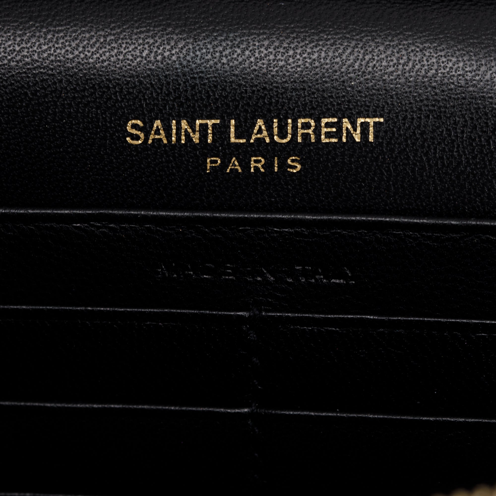Saint Laurent Black Patent Leather Cassandre Wallet on Chain