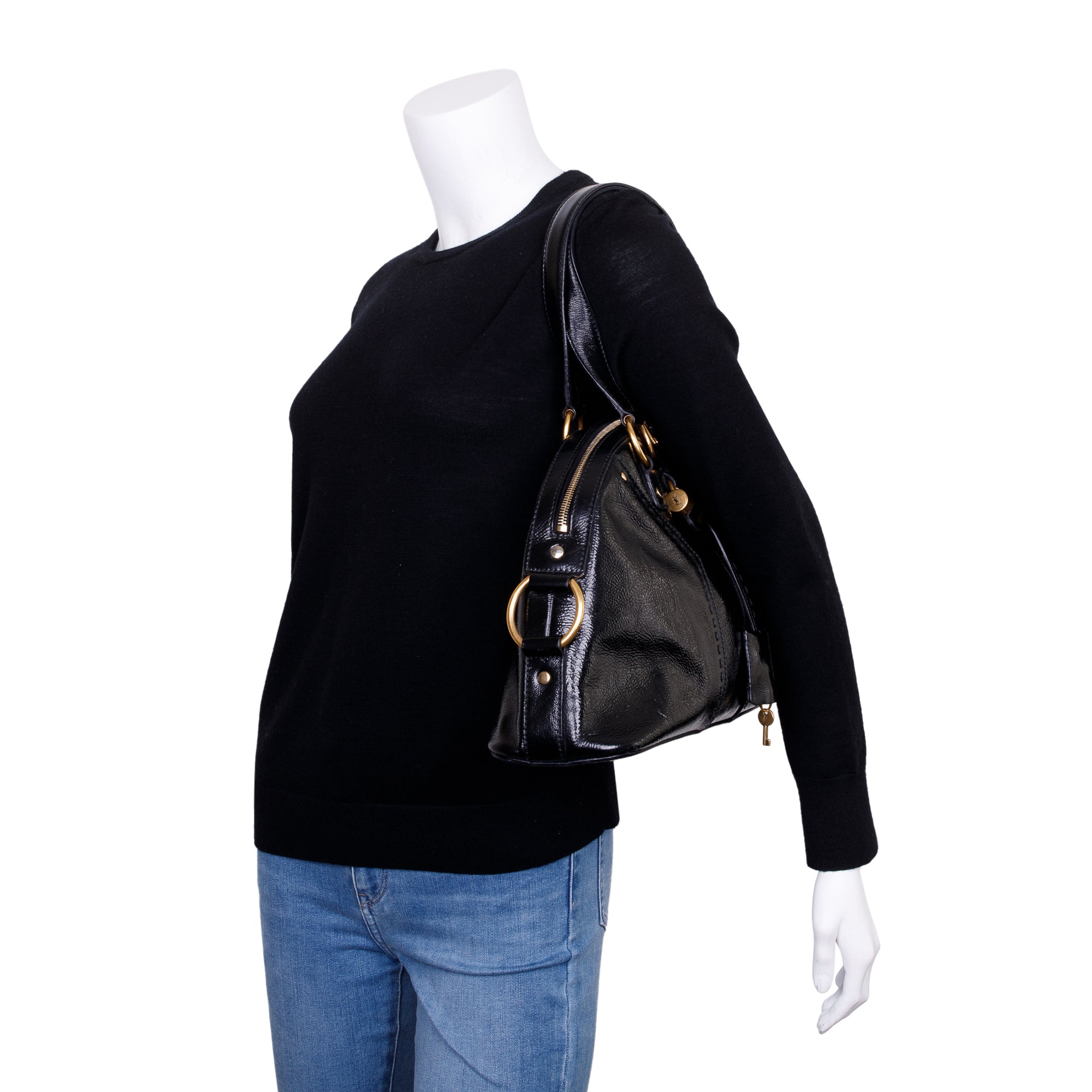 Saint Laurent Black Patent Leather Medium Muse Bag