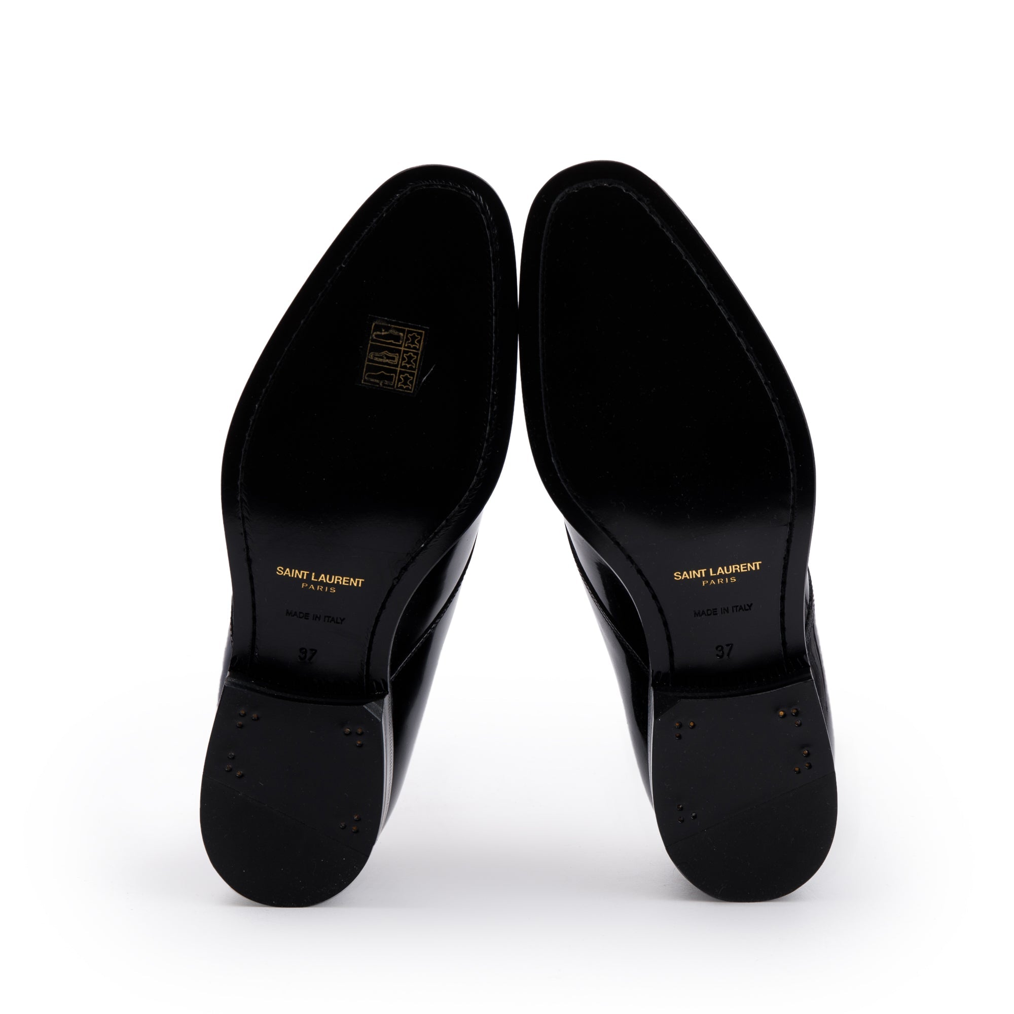 Saint Laurent Black Patent Leather Montaigne 25 Uniform Shoes, Size 37 w/ Box