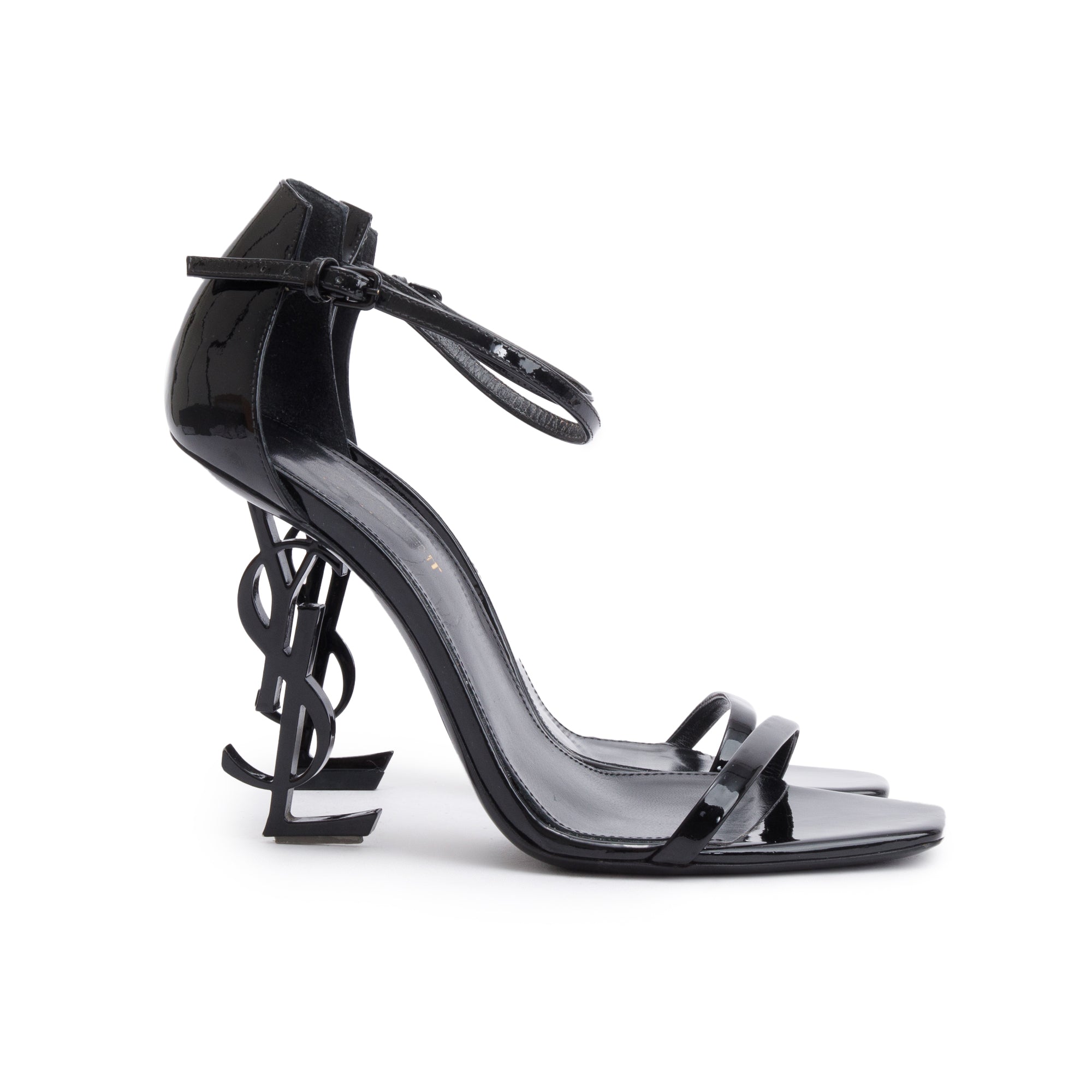 Saint Laurent Black Patent Leather Opyum Sandals, Size 38 w/ Box