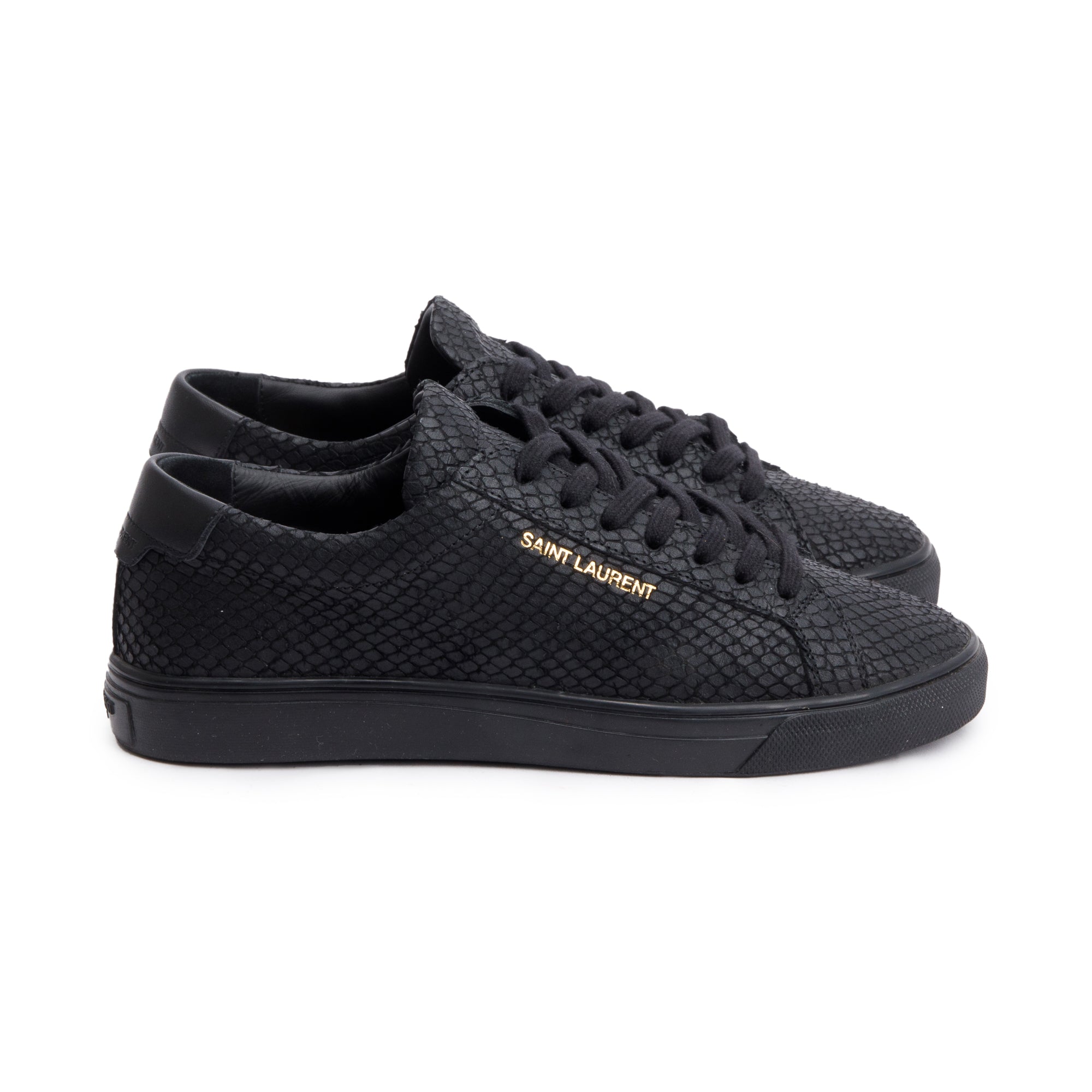 Saint Laurent Black Python Effect Calfskin Leather Andy Sneakers, Size 36 w/ Box