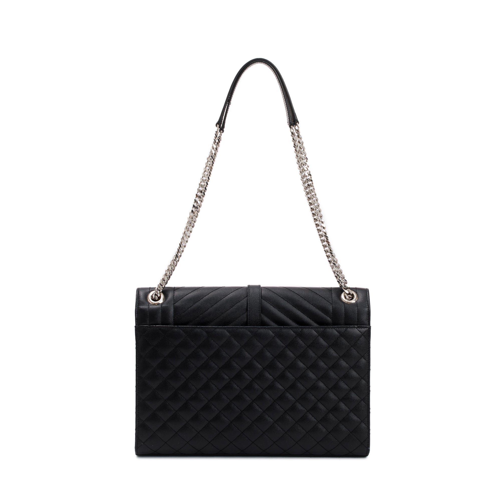 Saint Laurent Black Quilted Grain De Poudre Leather Large Envelope Chain Bag