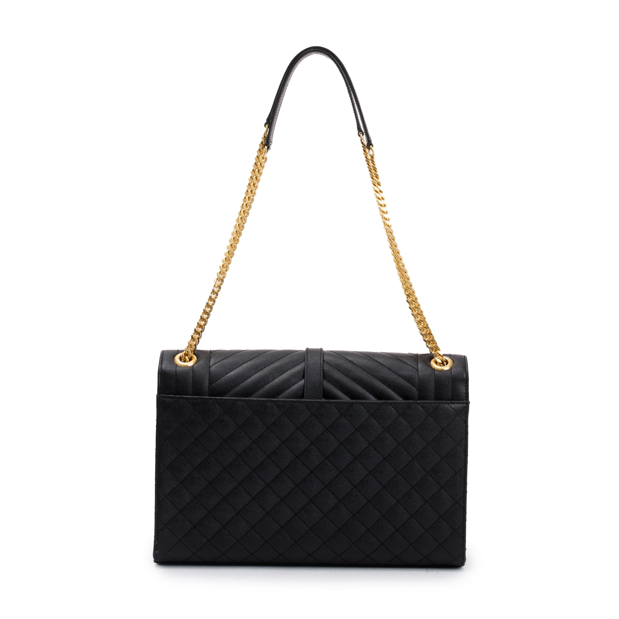 Saint Laurent Black Quilted Grain De Poudre Leather Large Envelope Chain Bag