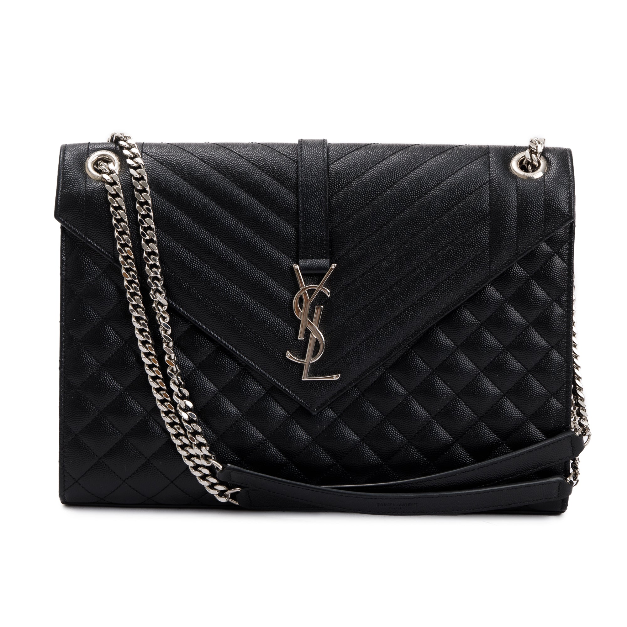 Saint Laurent Black Quilted Grain De Poudre Leather Large Envelope Chain Bag