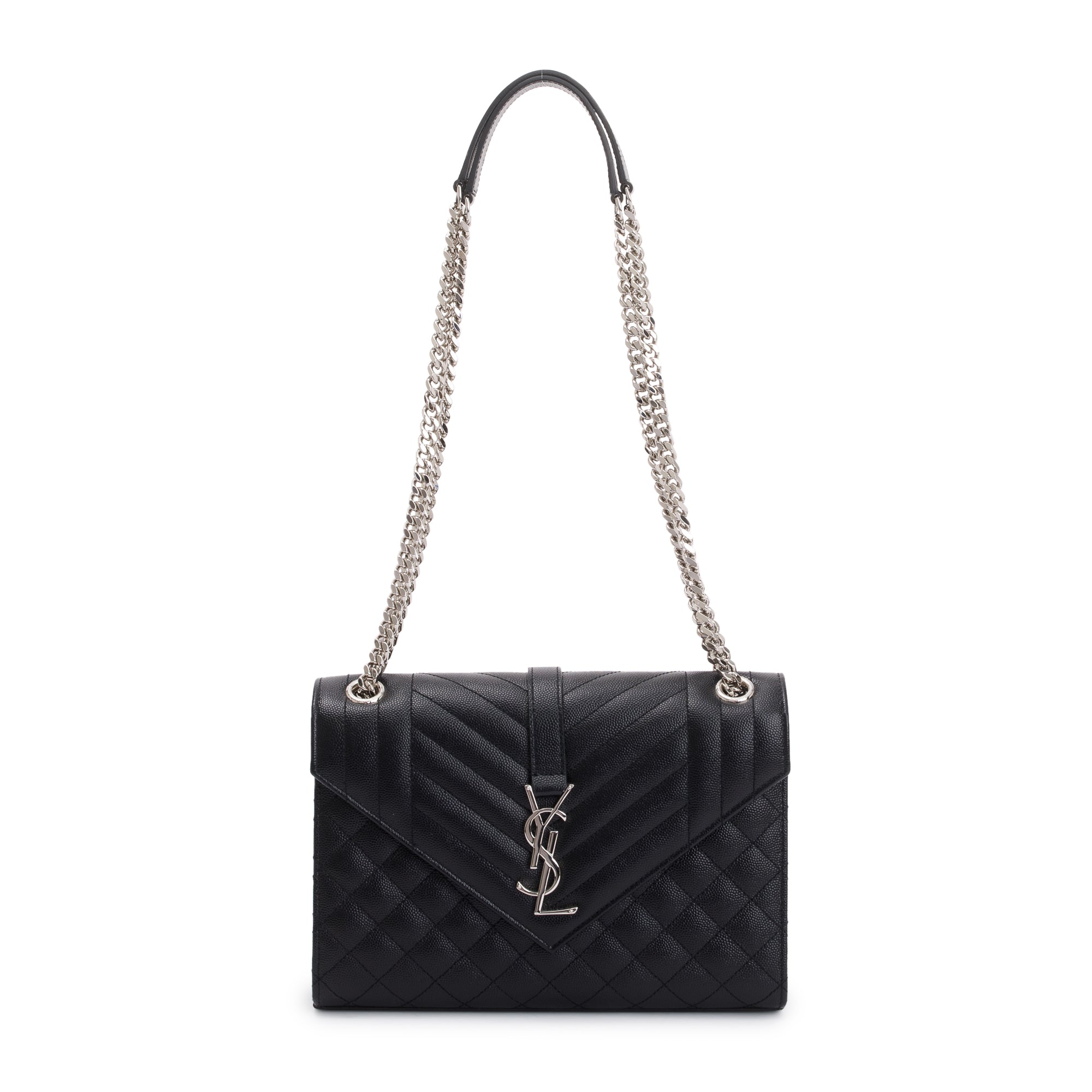 Saint Laurent Black Quilted Grain De Poudre Leather Medium Envelope Chain Bag