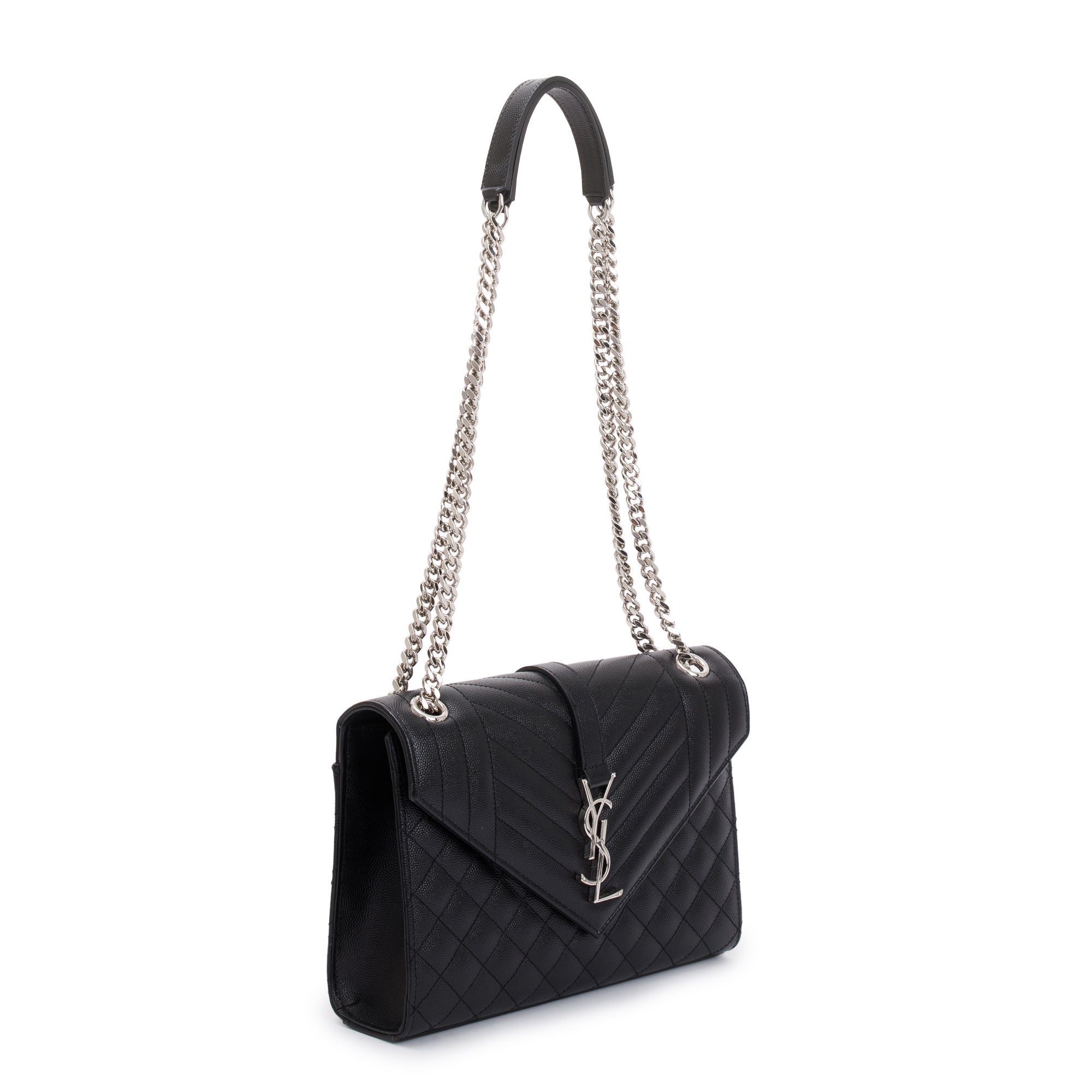 Saint Laurent Black Quilted Grain De Poudre Leather Medium Envelope Chain Bag