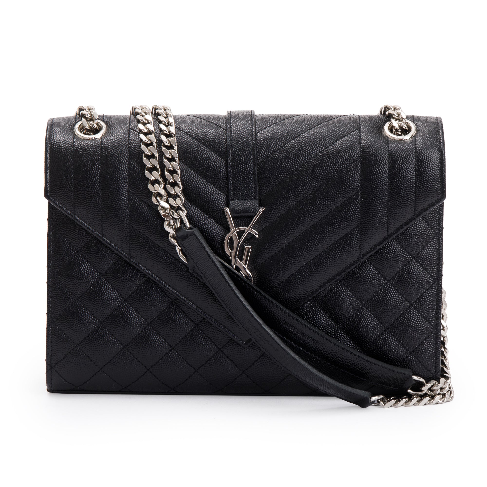 Saint Laurent Black Quilted Grain De Poudre Leather Medium Envelope Chain Bag