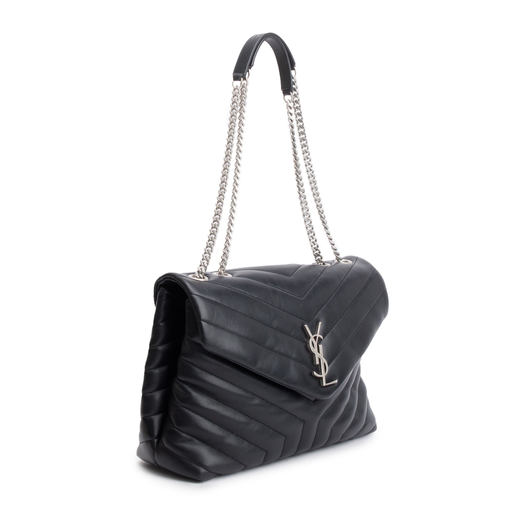 Saint Laurent Black Quilted Leather Medium Loulou Monogram Shoulder Bag