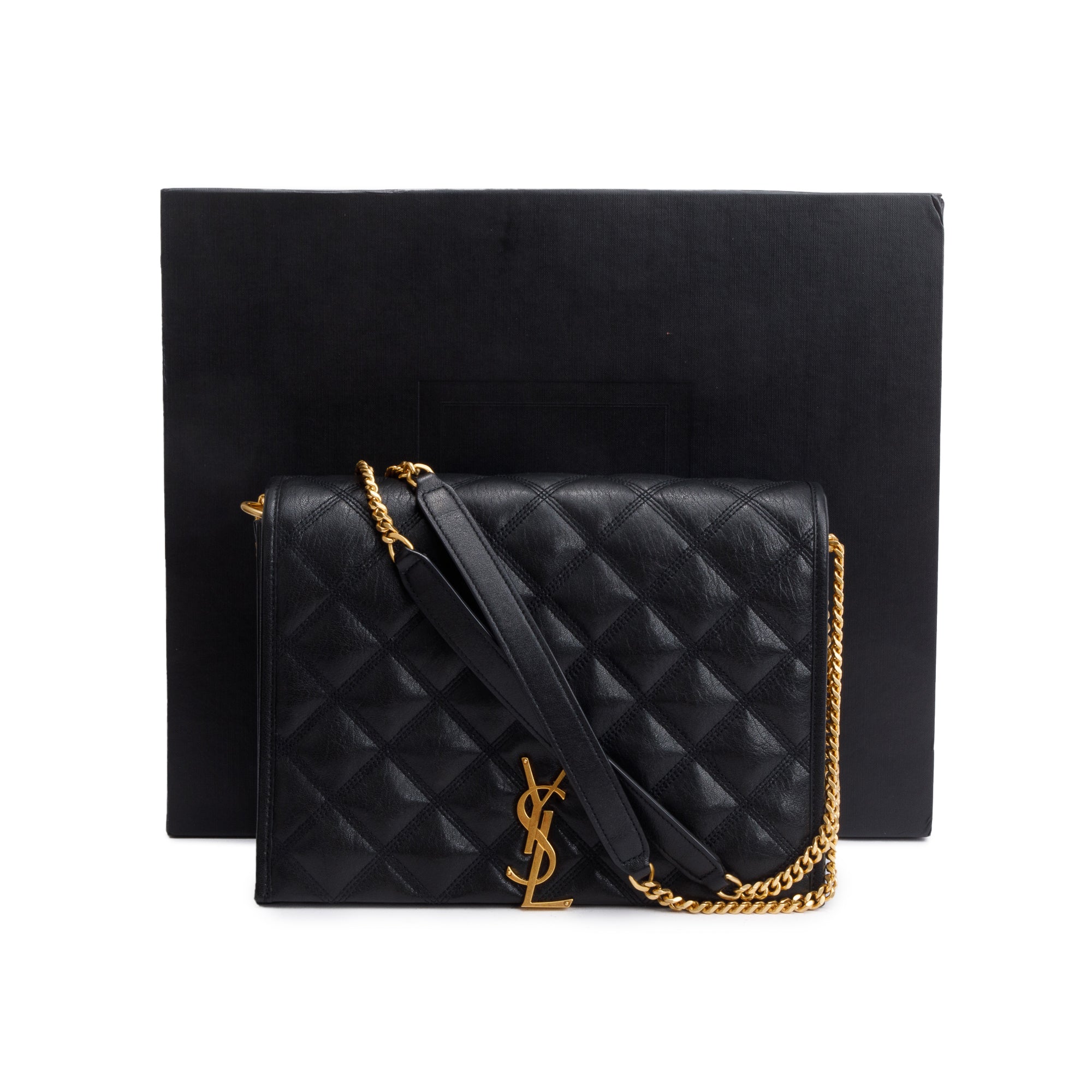 Saint Laurent Black Quilted Leather Small Becky Chain Bag w/ Box