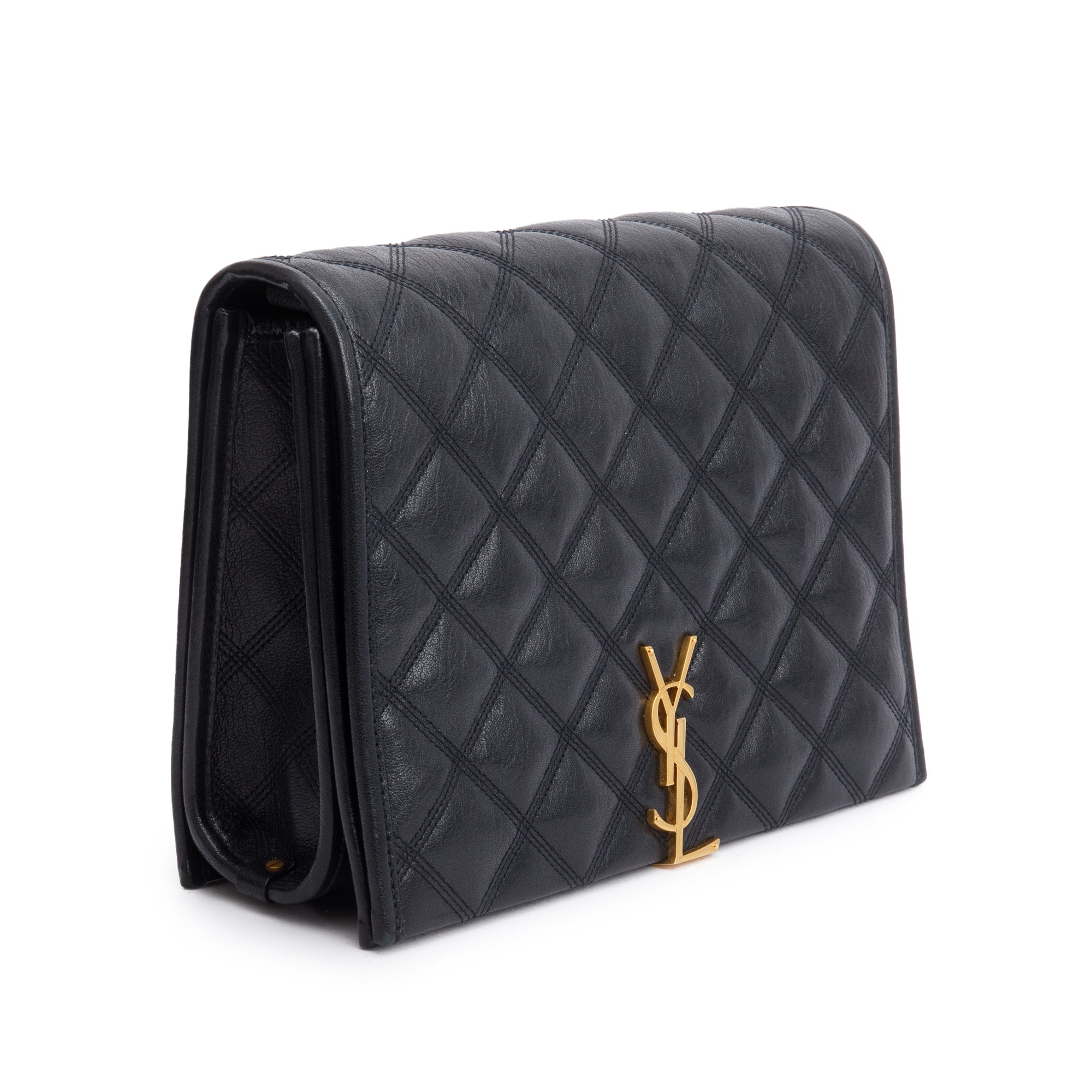 Saint Laurent Black Quilted Leather Small Becky Chain Bag w/ Box