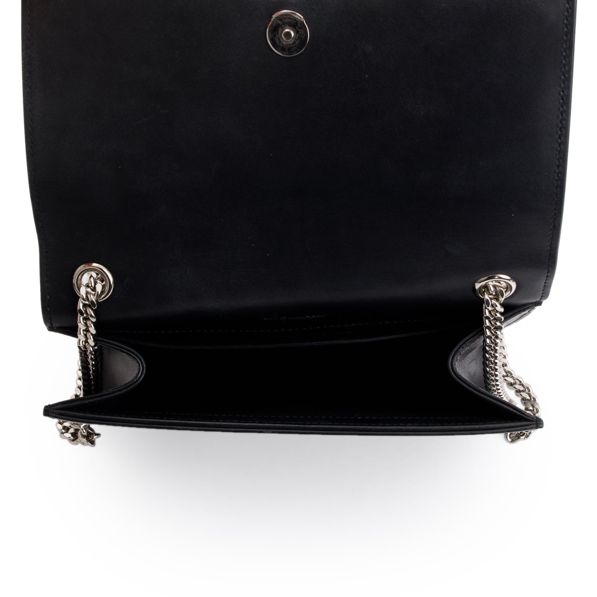 Saint Laurent Black Smooth Calfskin Leather Small Classic Monogram Kate Tassel Chain Bag