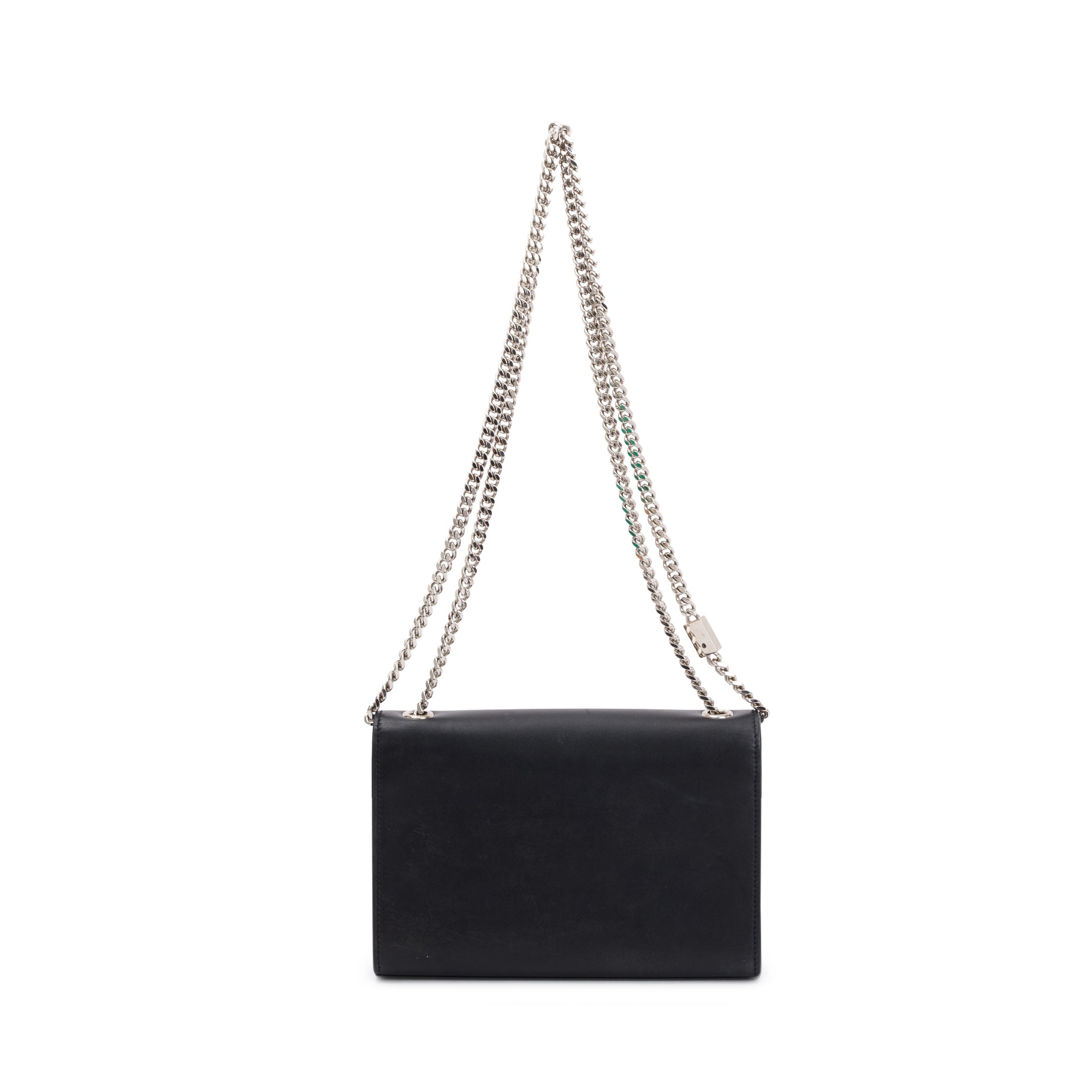 Saint Laurent Black Smooth Calfskin Leather Small Classic Monogram Kate Tassel Chain Bag