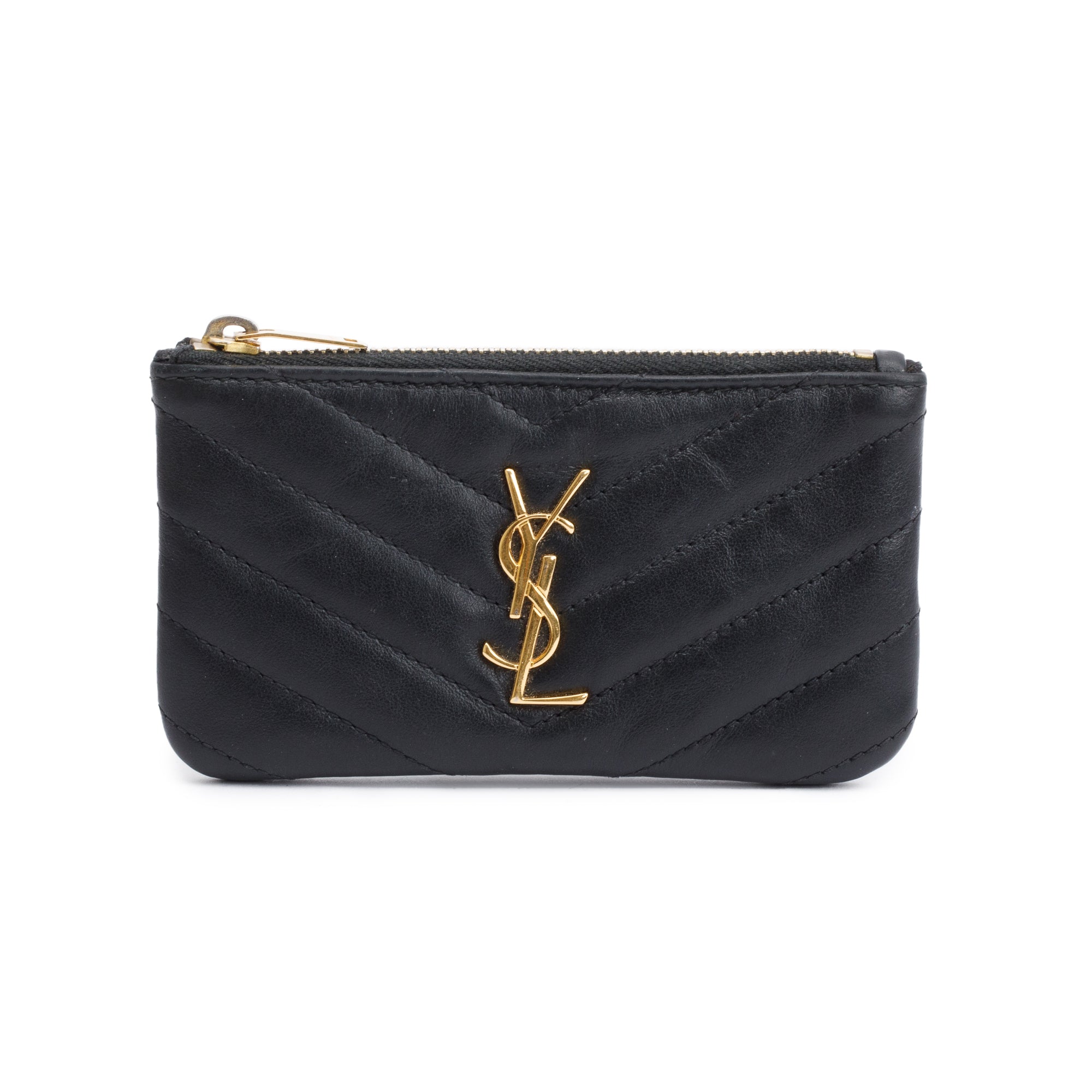 Saint Laurent Black Smooth Leather Cassandre Matelasse Key Pouch