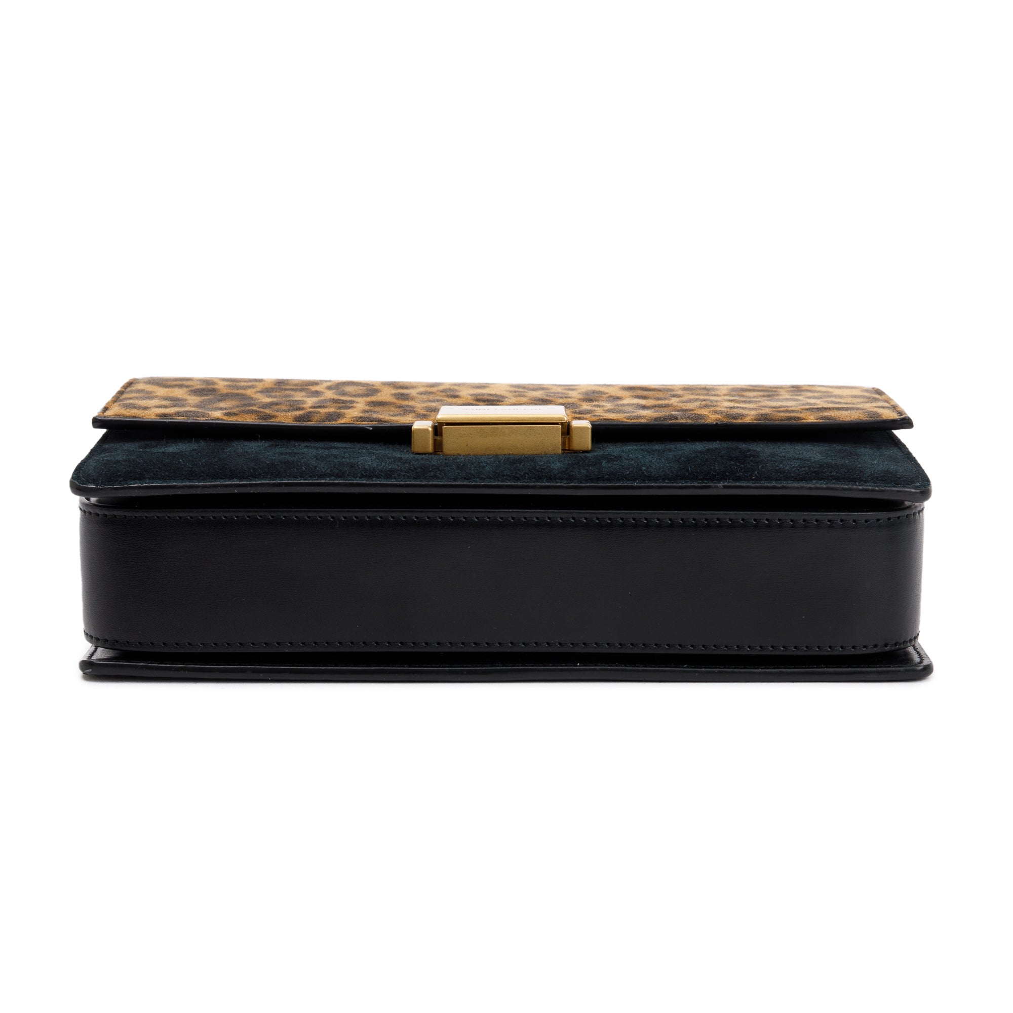 Saint Laurent Black Smooth Leather Leopard Print Suede Medium Bellechase Bag