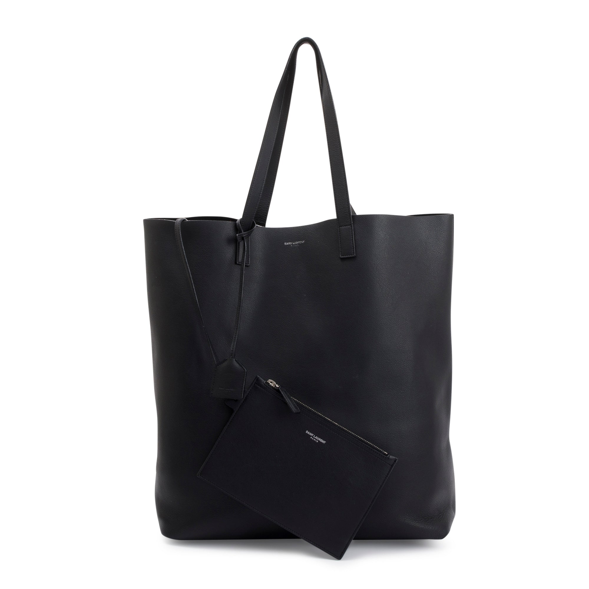 Saint Laurent Black Soft Calfskin Leather N/S Shopping Tote w/ Pouch