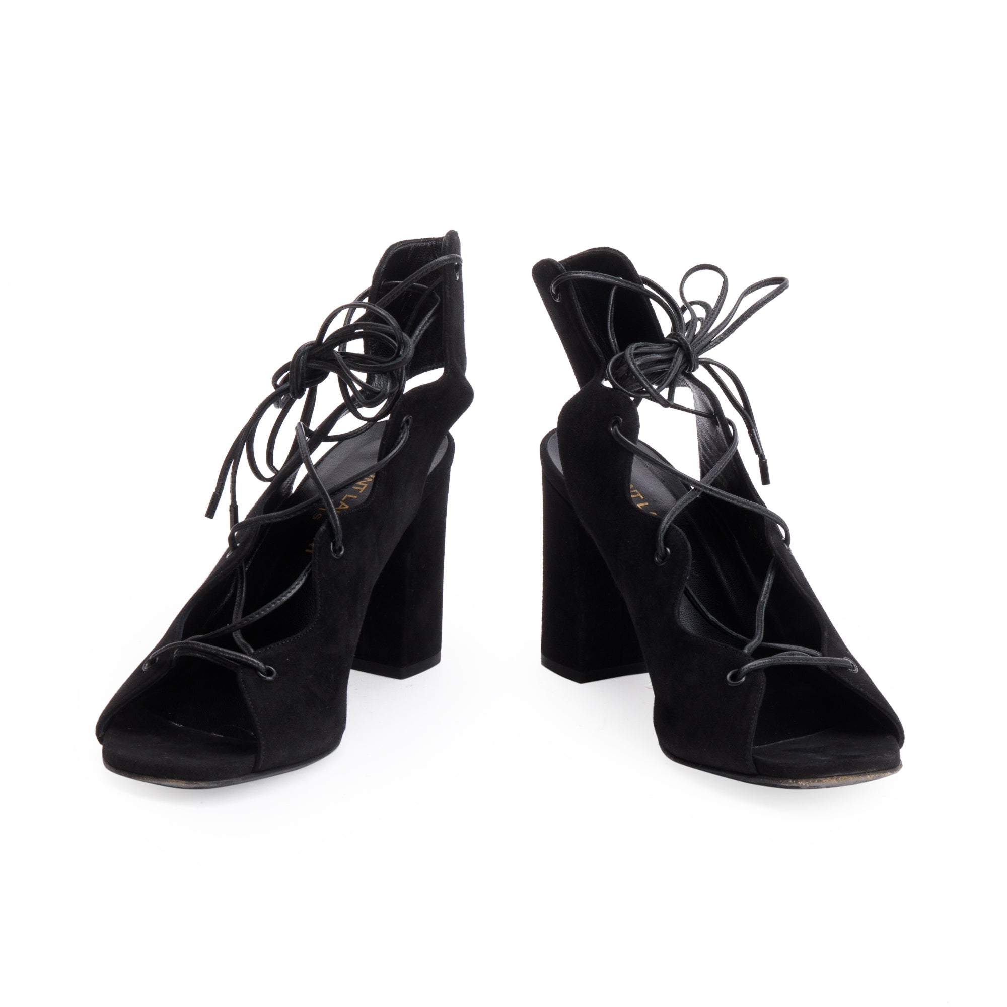 Saint Laurent Black Suede Babies Lace-Up Sandals, Size 36.5