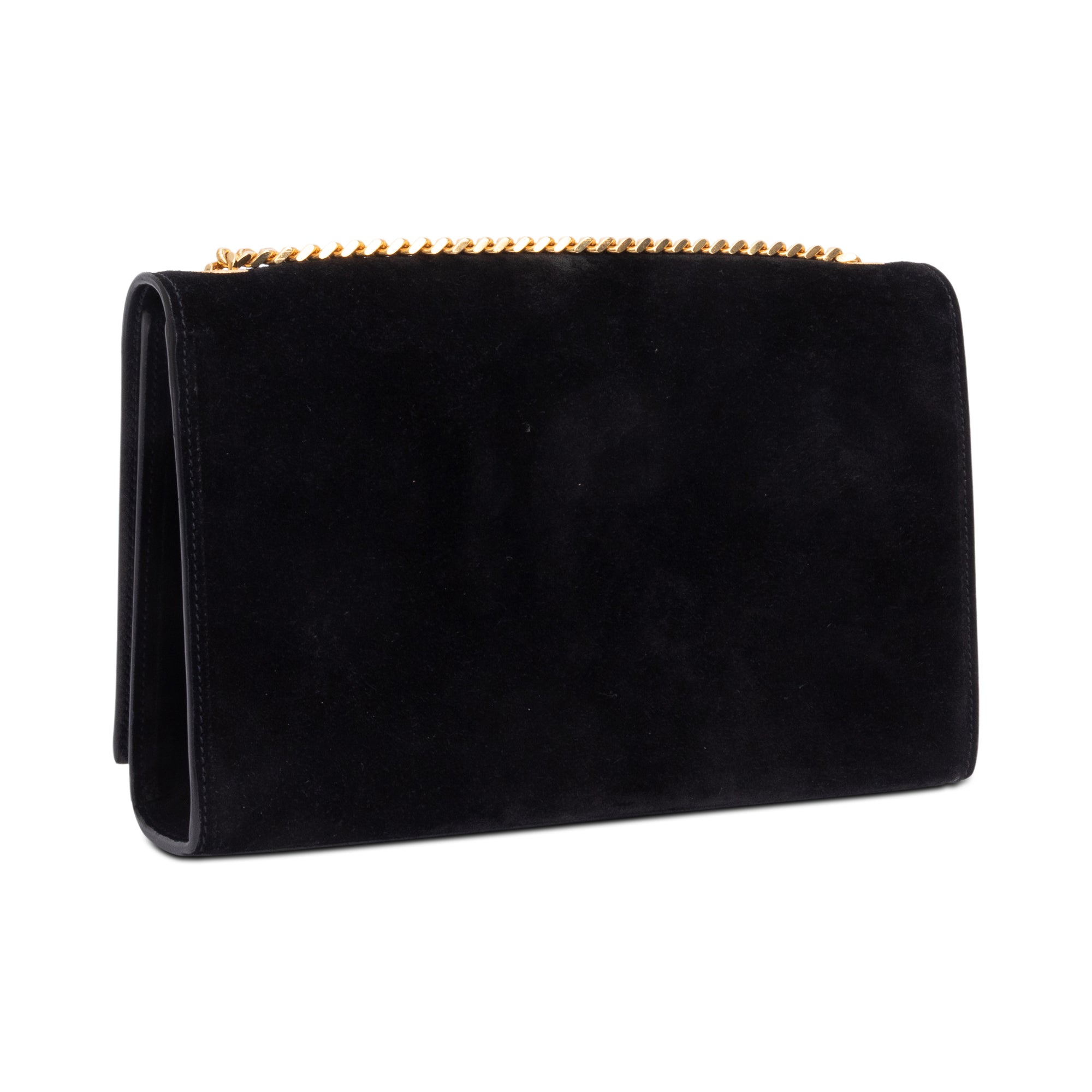 Saint Laurent Black Suede Medium Classic Monogram Kate Tassel Chain Bag