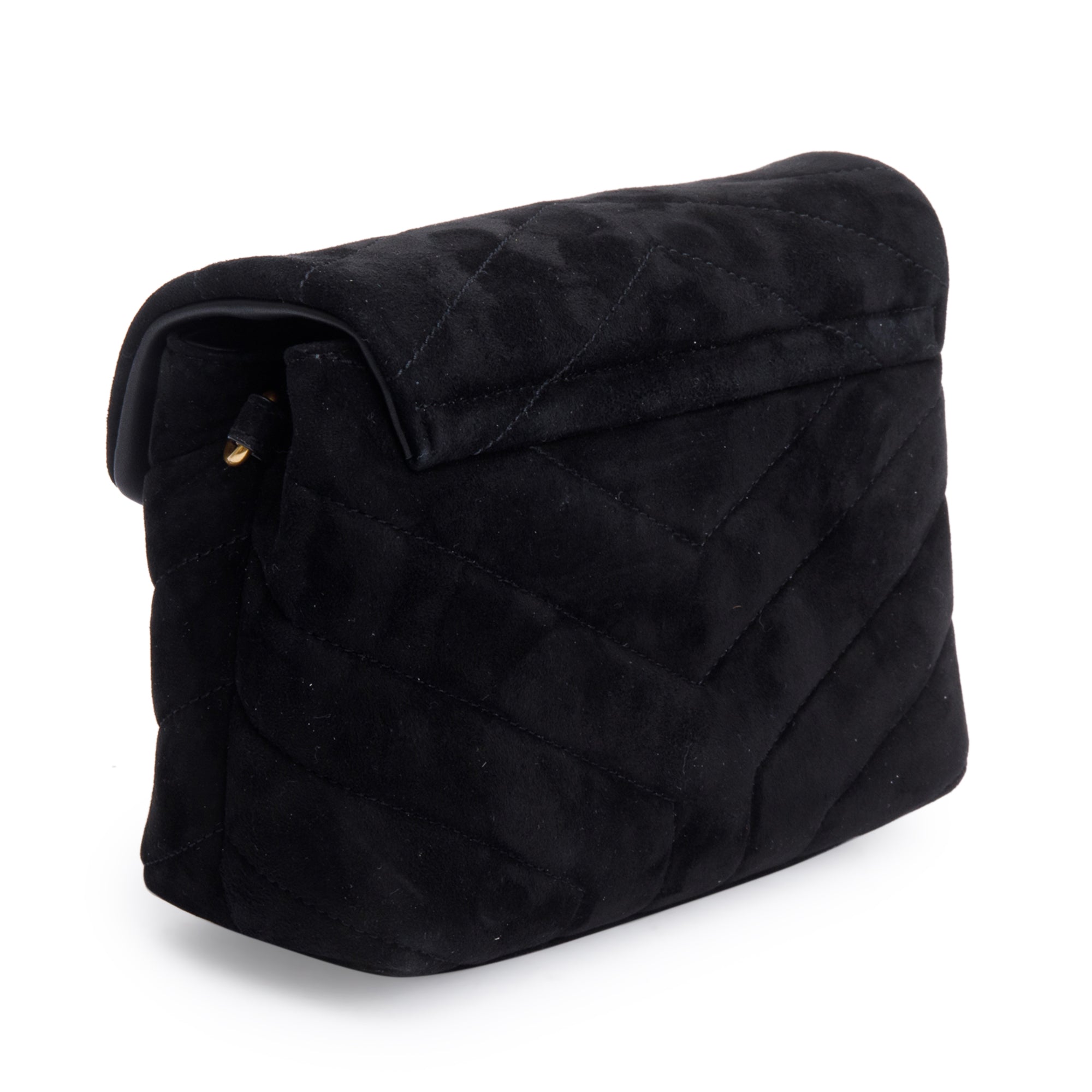 Saint Laurent Black Suede Monogram Matelasse Toy Loulou Crossbody Bag w/ Box