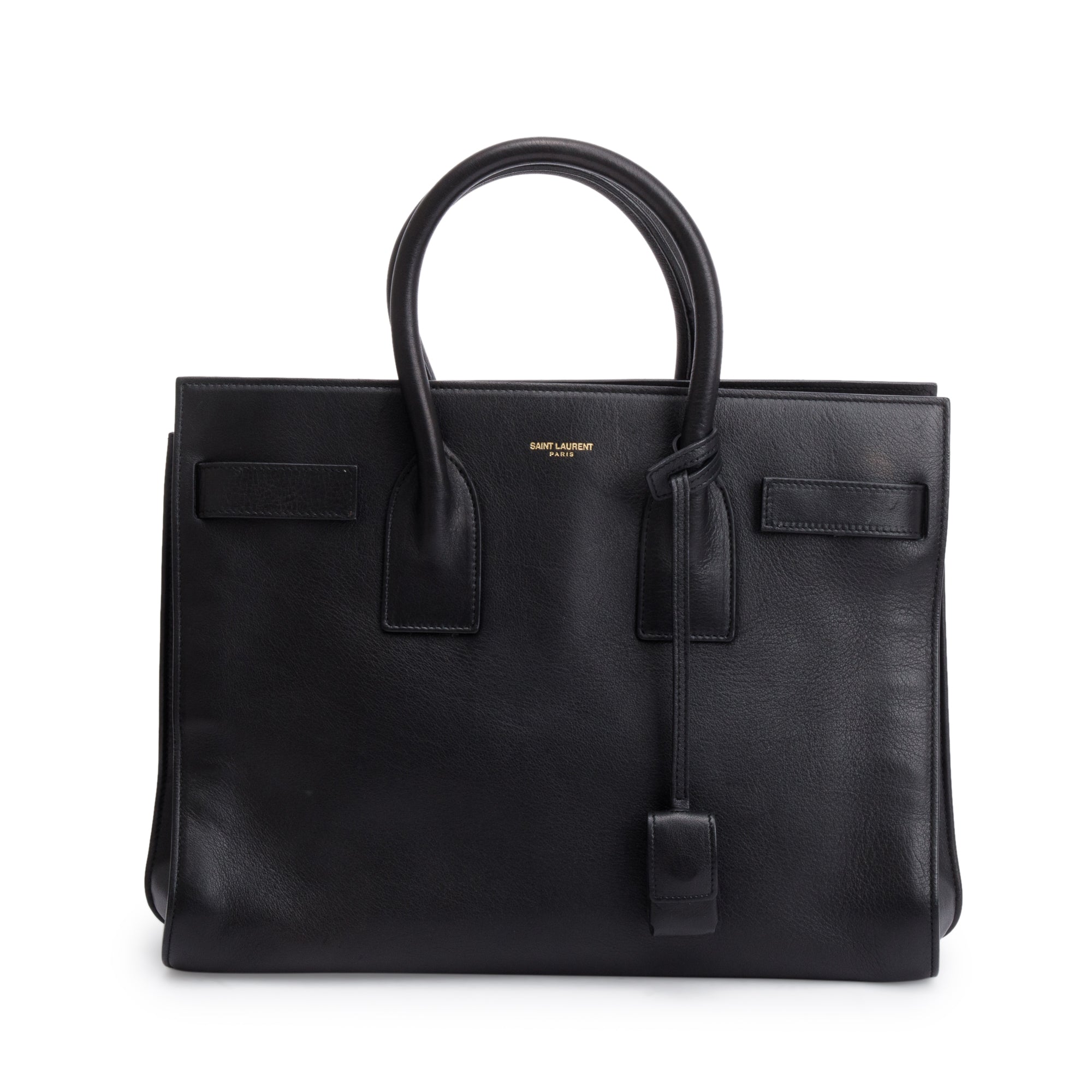 Saint Laurent Black Supple Grained Leather Small Sac De Jour w/ Strap