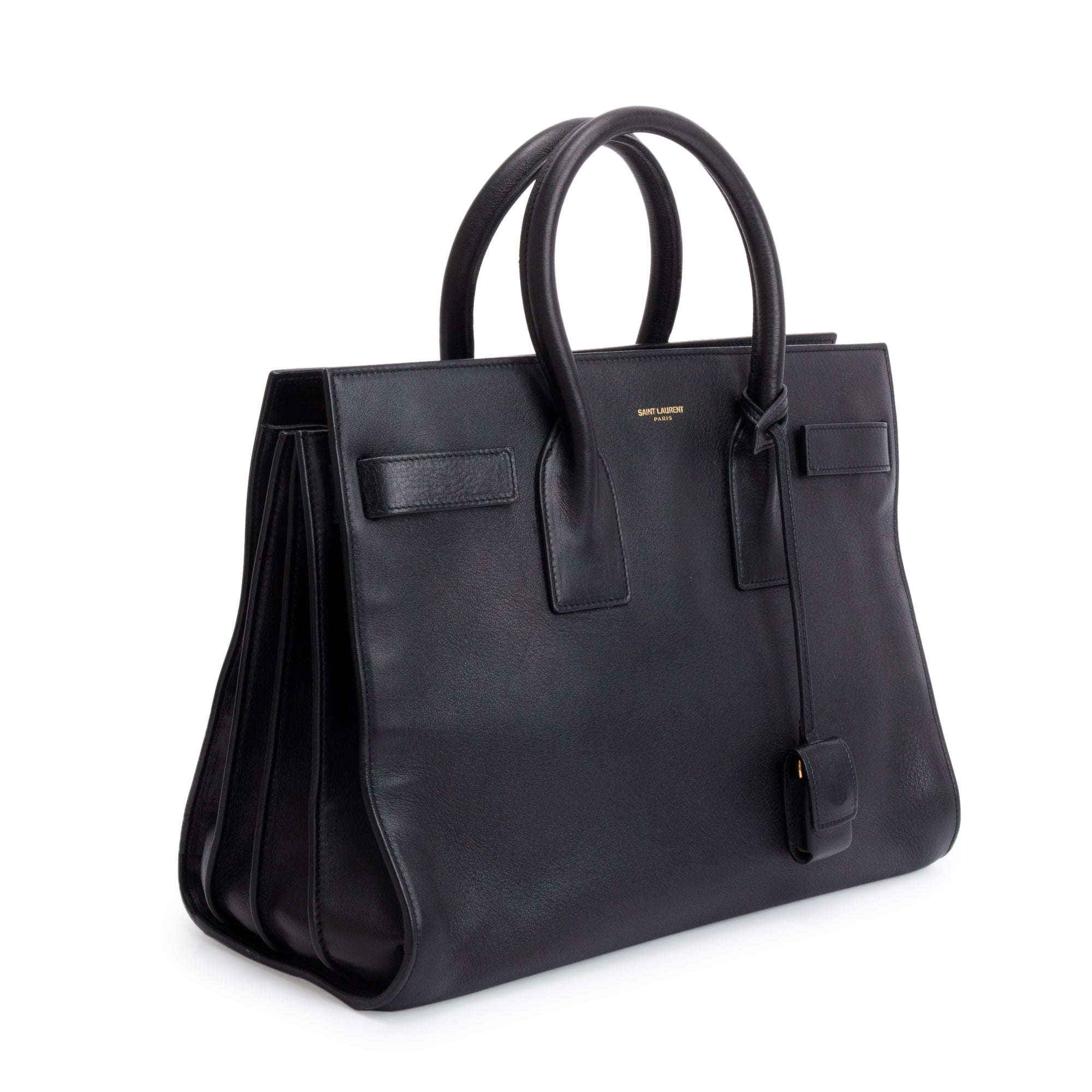 Saint Laurent Black Supple Grained Leather Small Sac De Jour w/ Strap