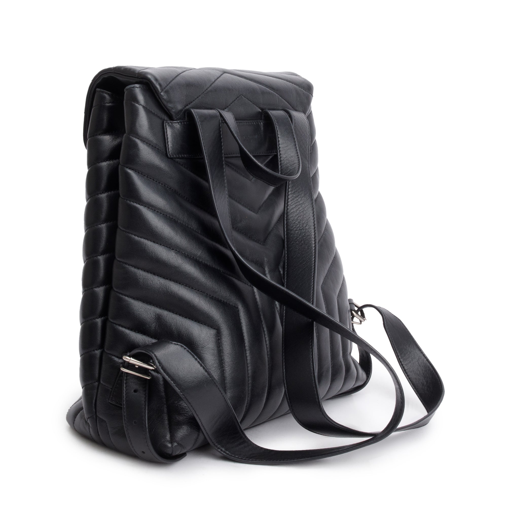 Saint Laurent Black Y Quilted Calfskin Leather Medium Loulou Backpack