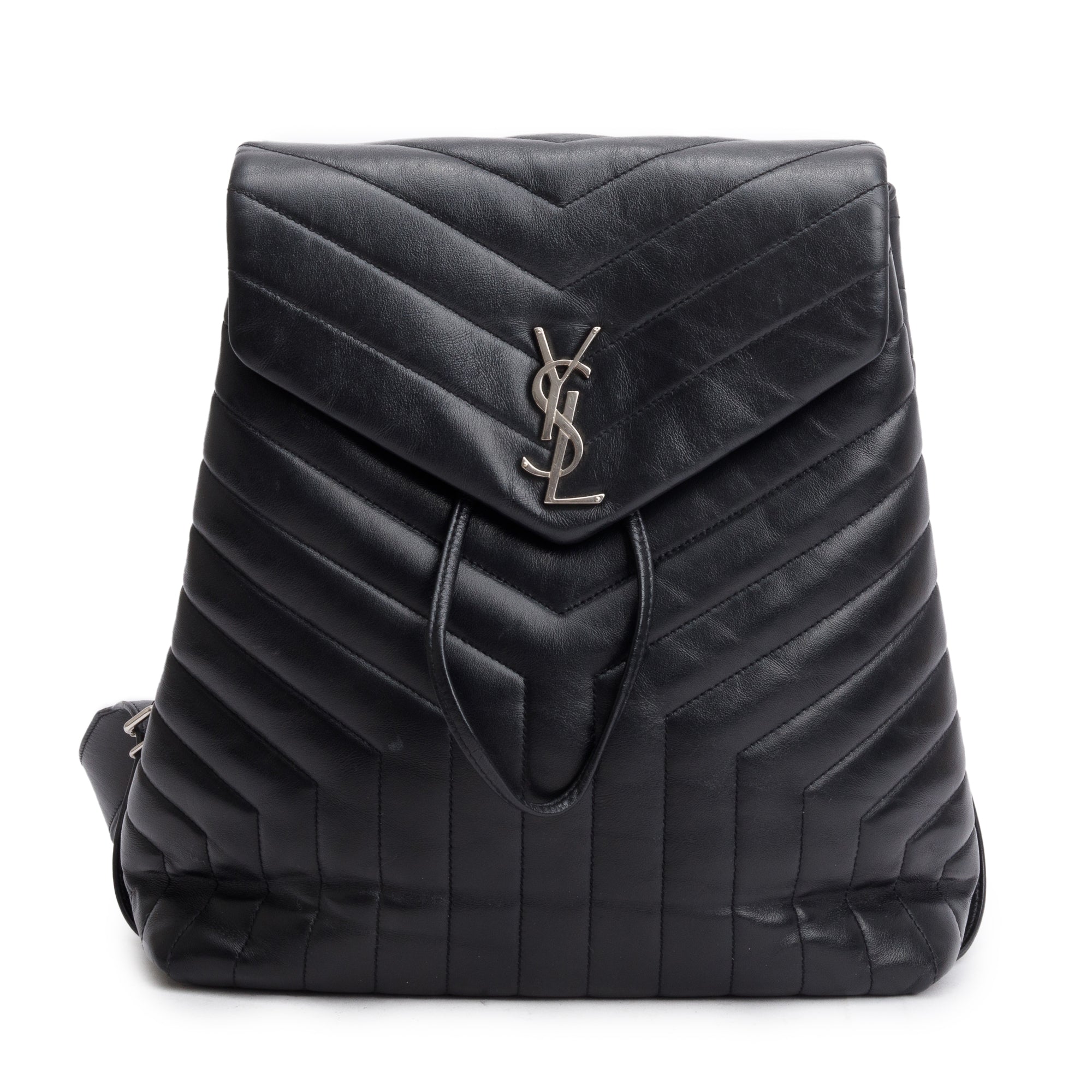 Saint Laurent Black Y Quilted Calfskin Leather Medium Loulou Backpack