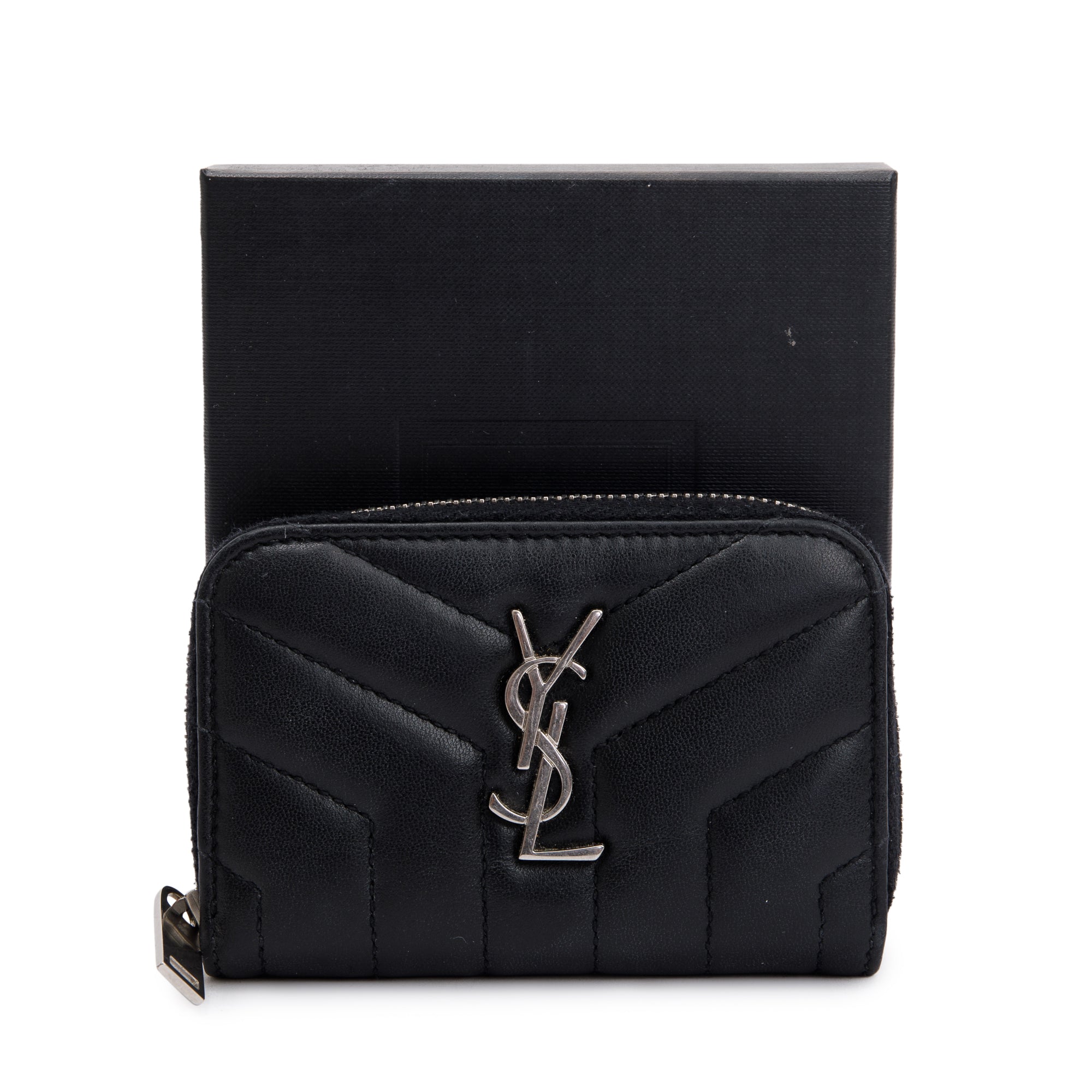 Saint Laurent Black Y Quilted Leather Coin Card Wallet w/ Box