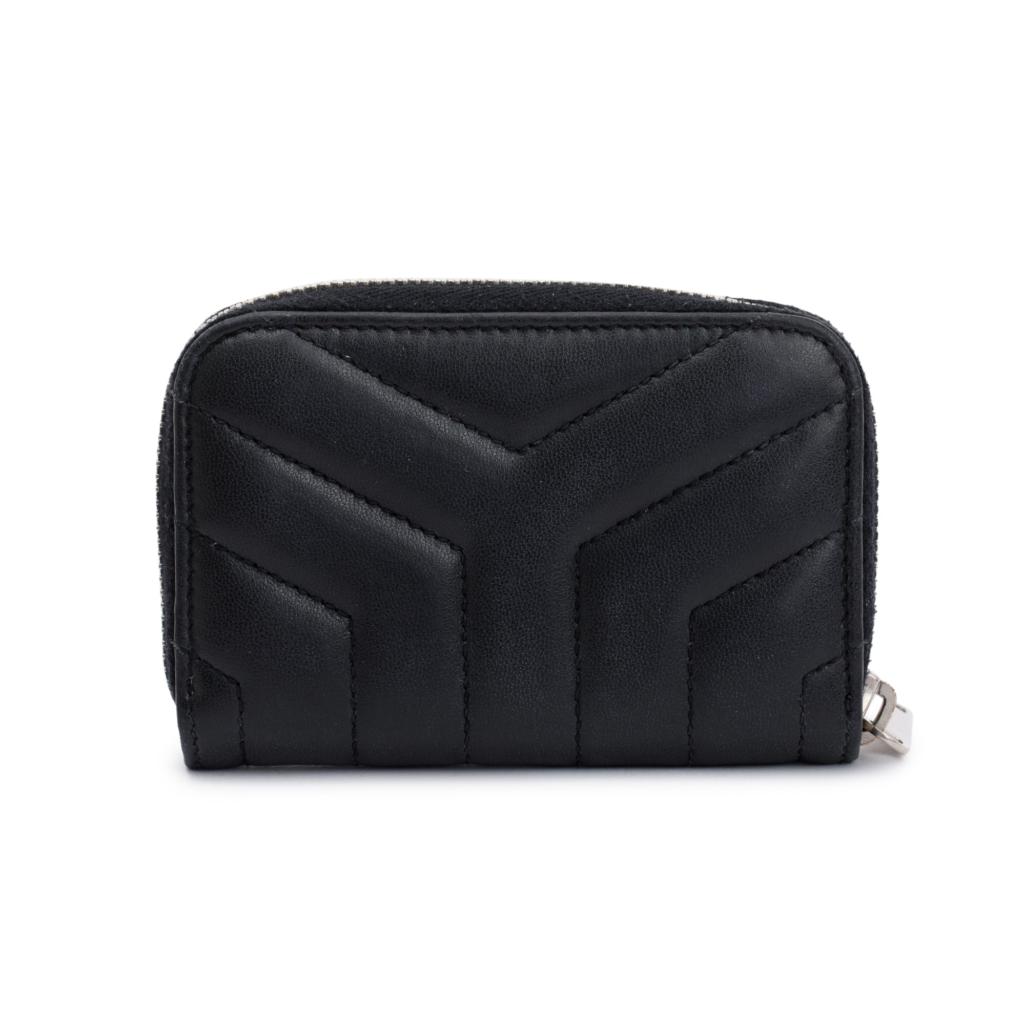 Saint Laurent Black Y Quilted Leather Coin Card Wallet w/ Box