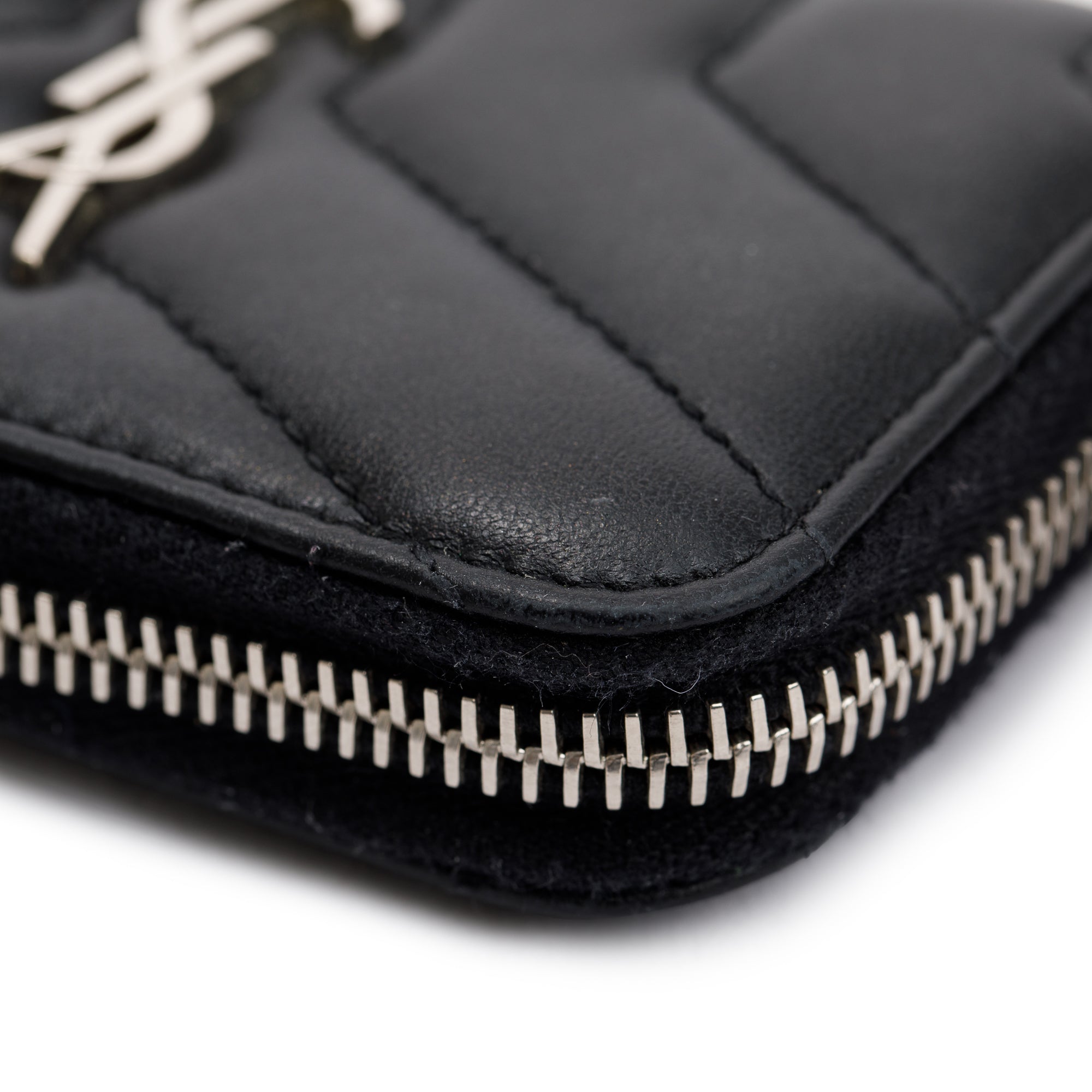 Saint Laurent Black Y Quilted Leather Coin Card Wallet w/ Box