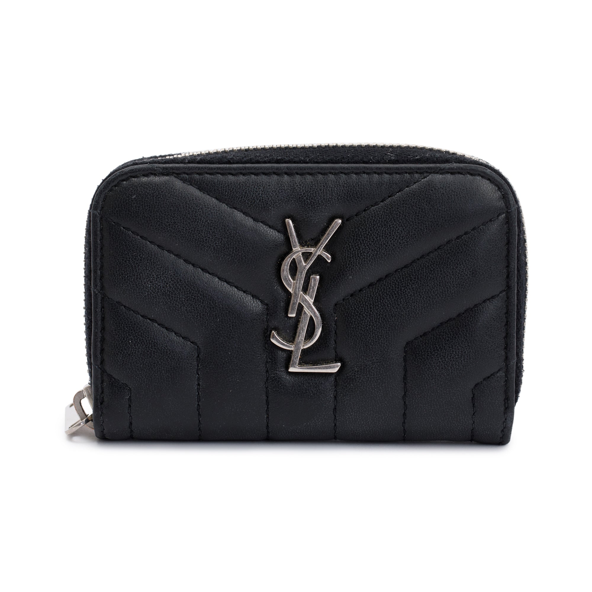 Saint Laurent Black Y Quilted Leather Coin Card Wallet w/ Box
