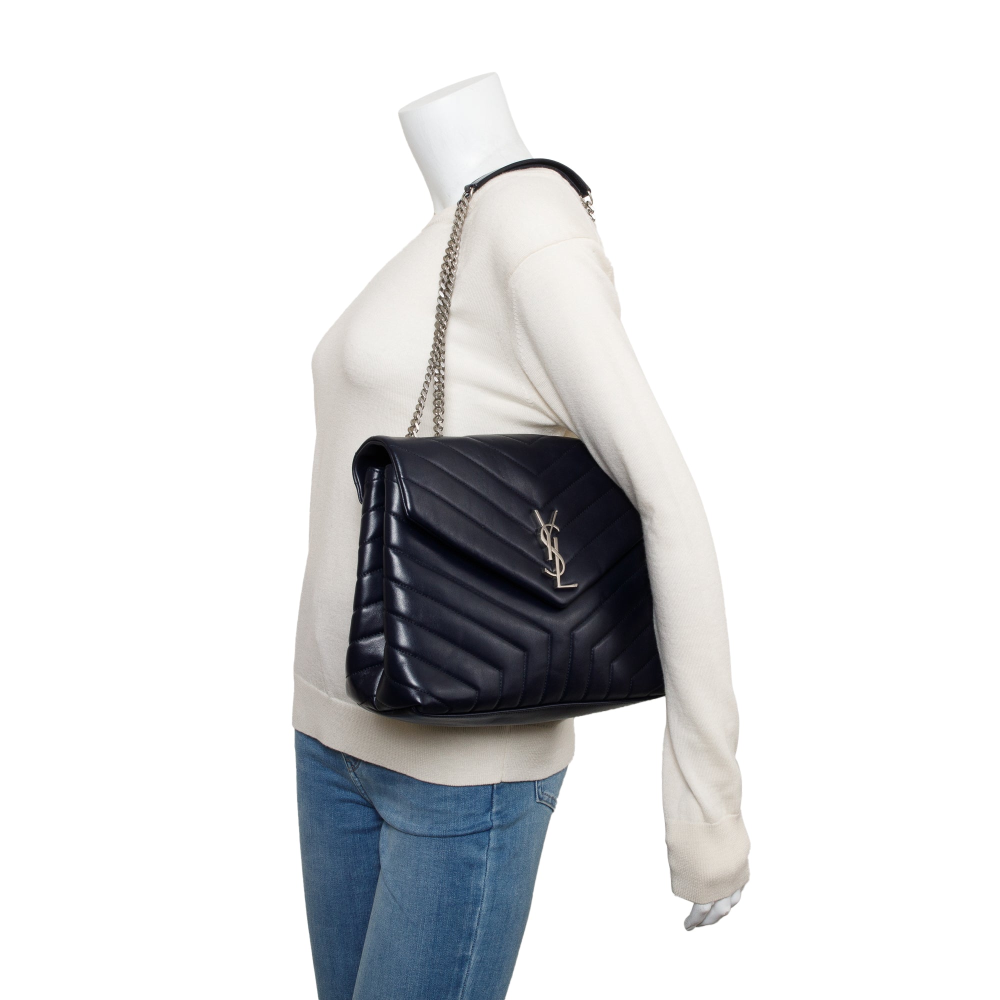 Saint Laurent Blue Quilted Leather Medium Loulou Monogram Shoulder Bag