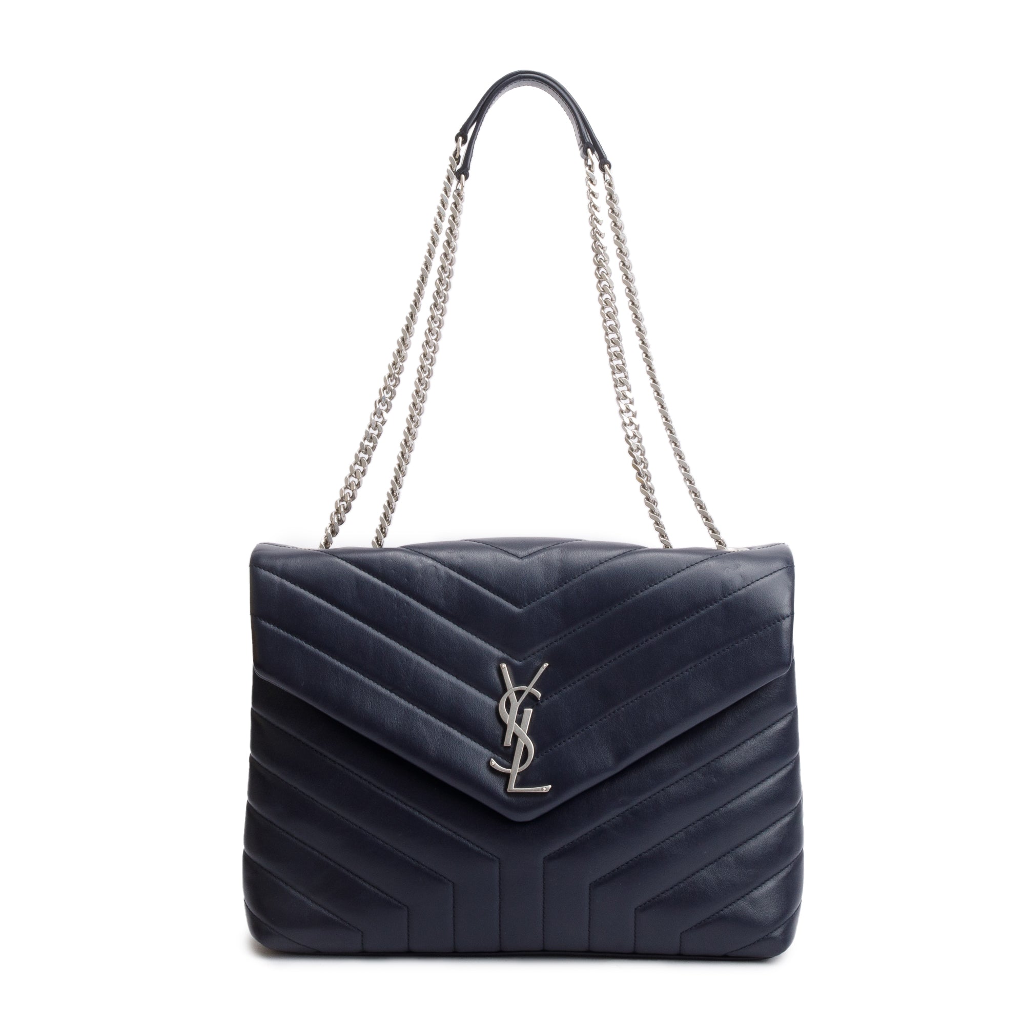 Saint Laurent Blue Quilted Leather Medium Loulou Monogram Shoulder Bag