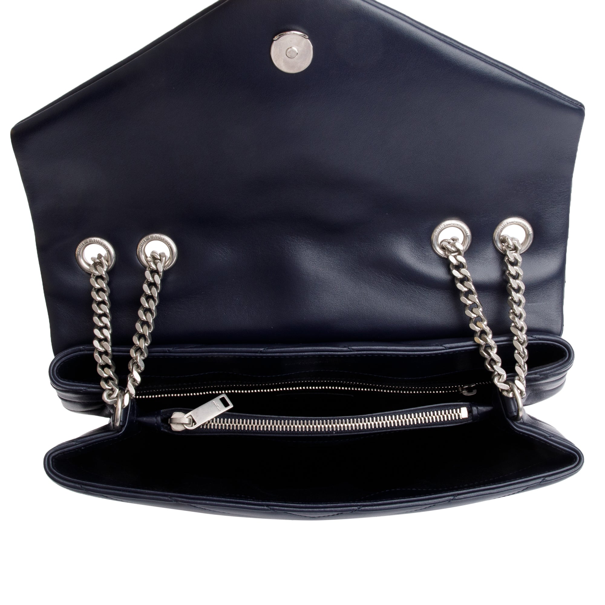 Saint Laurent Blue Quilted Leather Medium Loulou Monogram Shoulder Bag