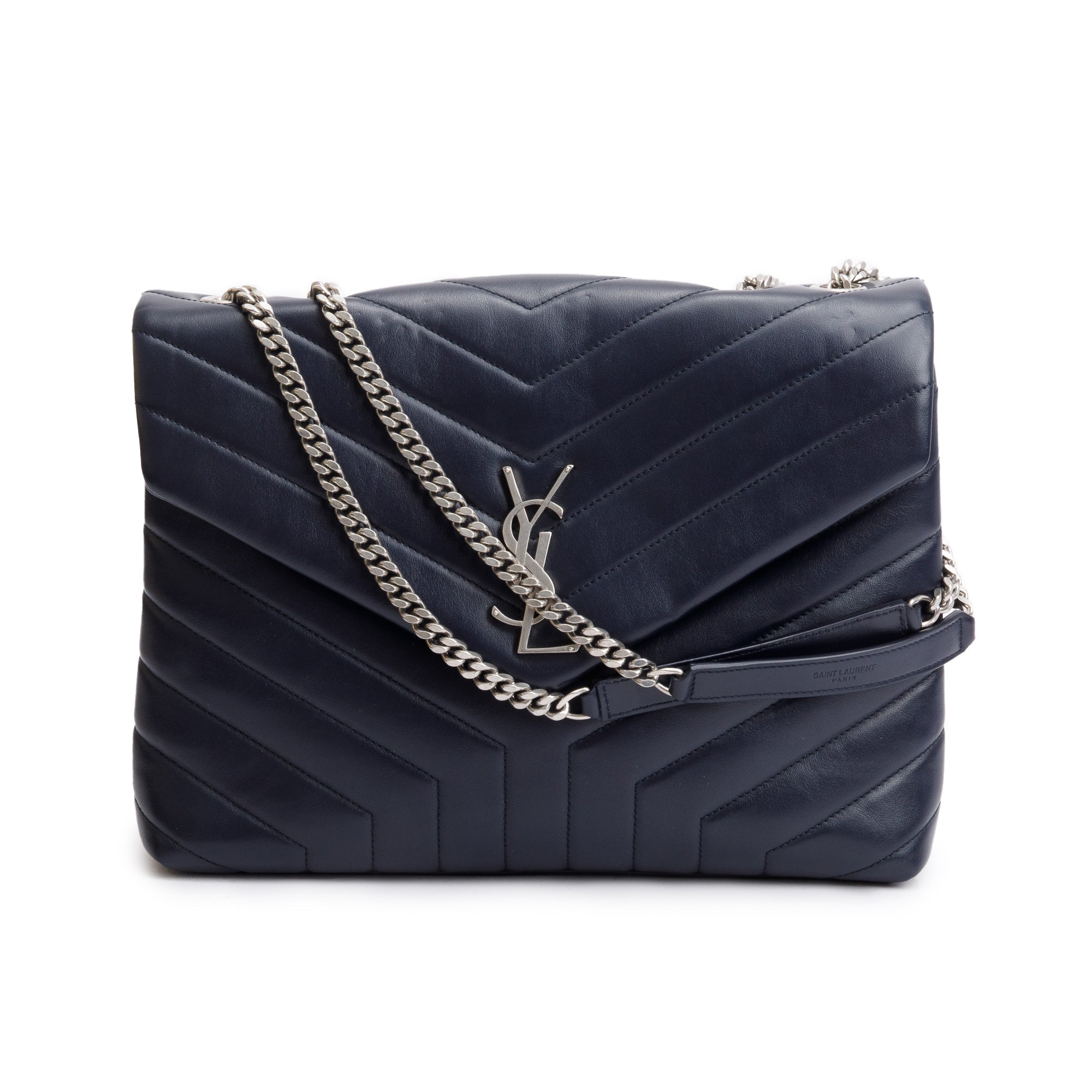 Saint Laurent Blue Quilted Leather Medium Loulou Monogram Shoulder Bag